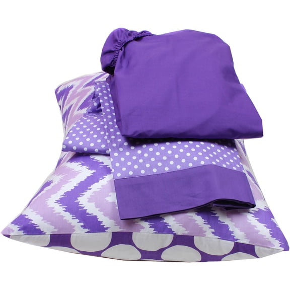 Bacati - MixNMatch Zigzag 3-Piece 100% Cotton Percale Toddler Sheet Set, Purple