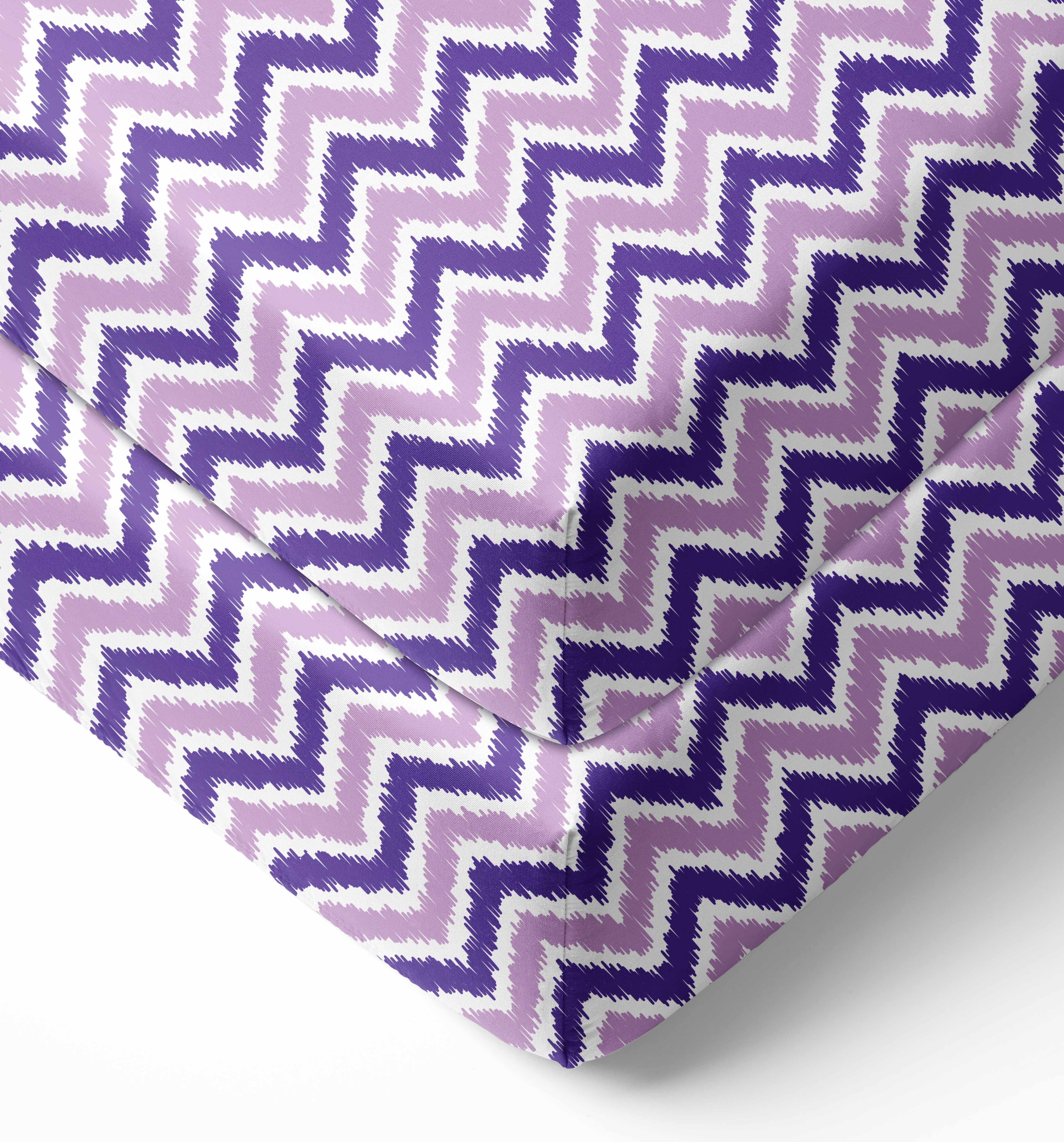 Bacati - MixNMatch Zigzag Crib/Toddler Bed Fitted Sheets 100% Cotton Percale, Grey, 2-Pack
