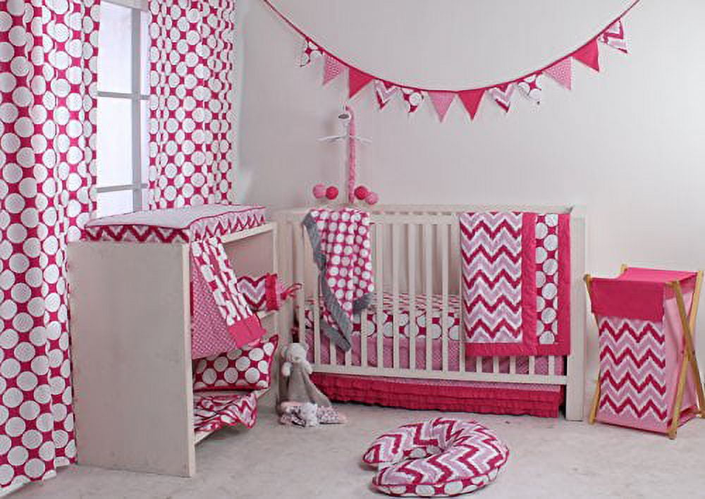 Bacati - Mix N Match Ikat Chevron/Dots Pink Fuchsia Musical Baby Crib Mobile