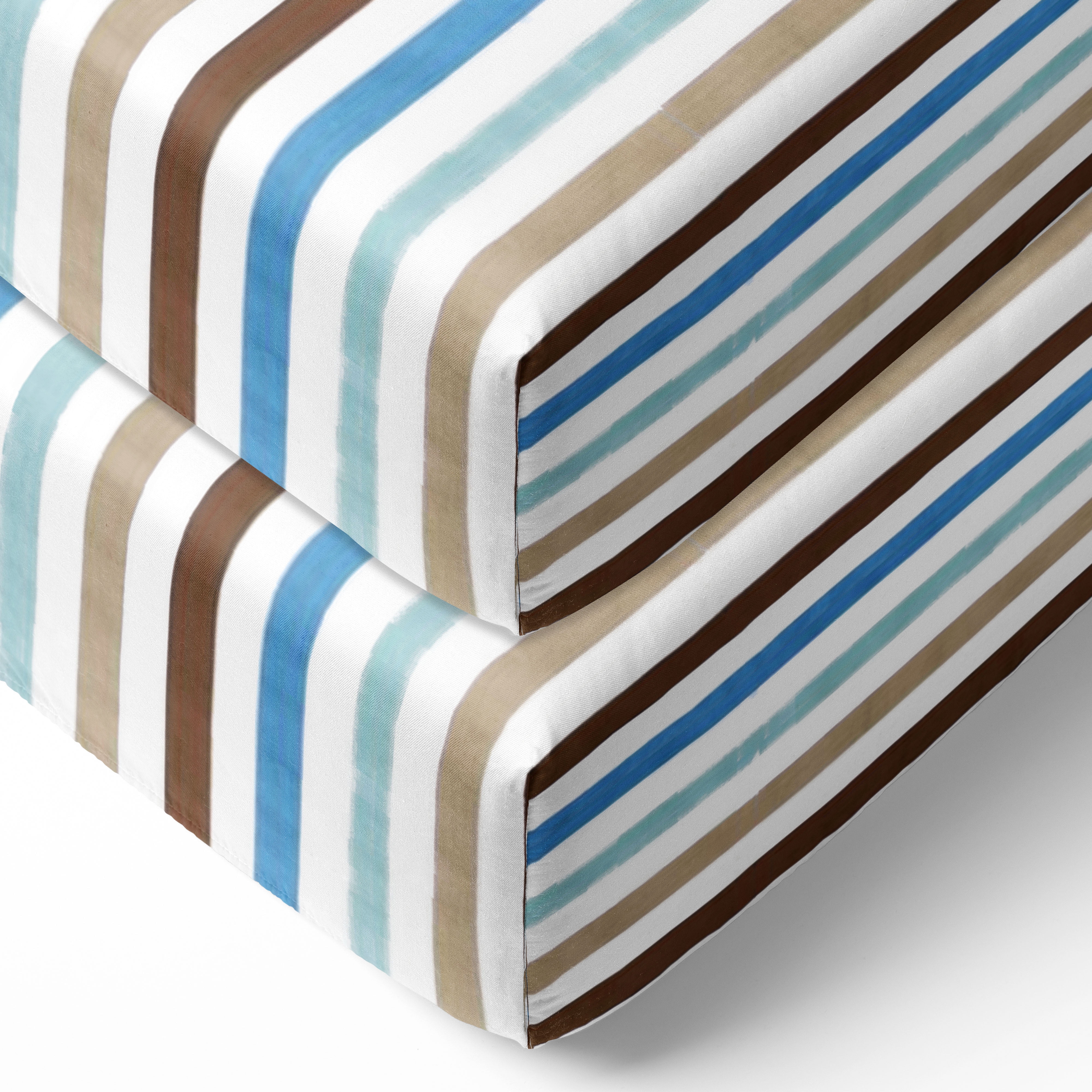 Bacati Mod Diamond Aqua & Chocolate Stripes Crib Fitted Sheets 2 ct Pack 27" x 52”