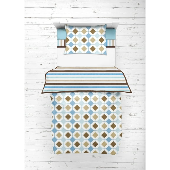 Bacati - Mod Diamonds Aqua/Chocolate 4-Piece Toddler Bedding set 100% Cotton percale
