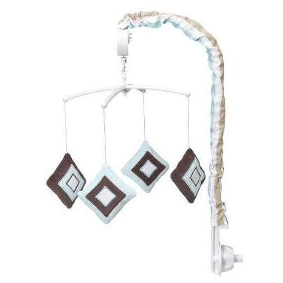 Bacati - Mod Diamonds/Stripes Aqua/Beige/Teal/Chocolate Musical Baby Crib Mobile