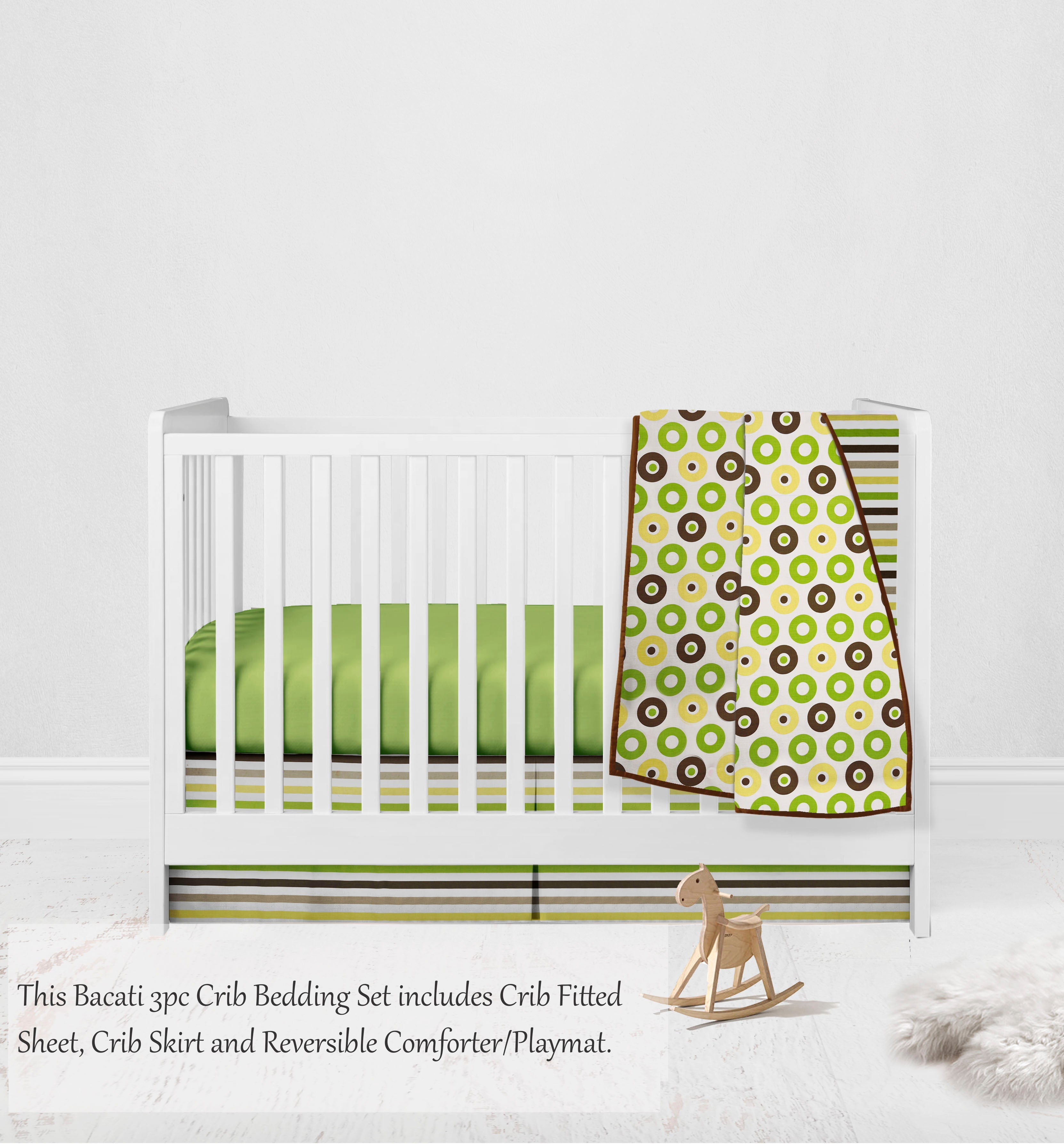 Bacati - Mod Dots Stripes 3-Piece Crib Bedding Set - Green/Yellow/Chocolate Unisex