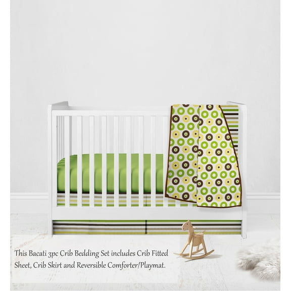 Bacati - Mod Dots Stripes 3-Piece Crib Bedding Set - Green/Yellow/Chocolate Unisex
