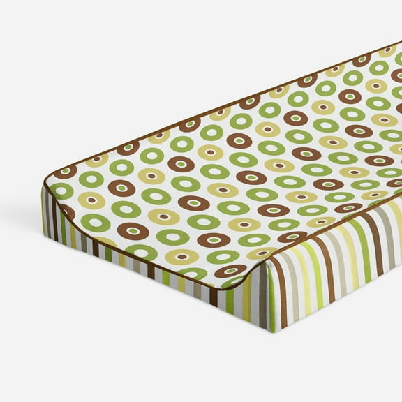Bacati - Mod Dots/Stripes Green/Yellow/Beige/Brown Neutral Quilted Changing Pad Cover