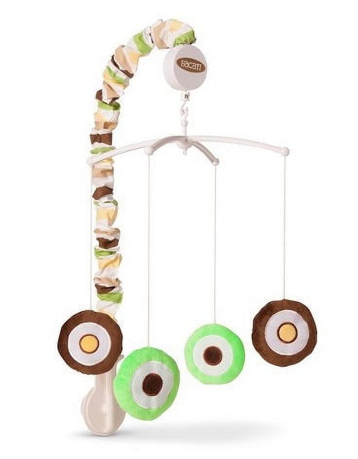Bacati - Mod Dots/Stripes Green/Yellow/Chocolate Musical Baby Crib Mobile