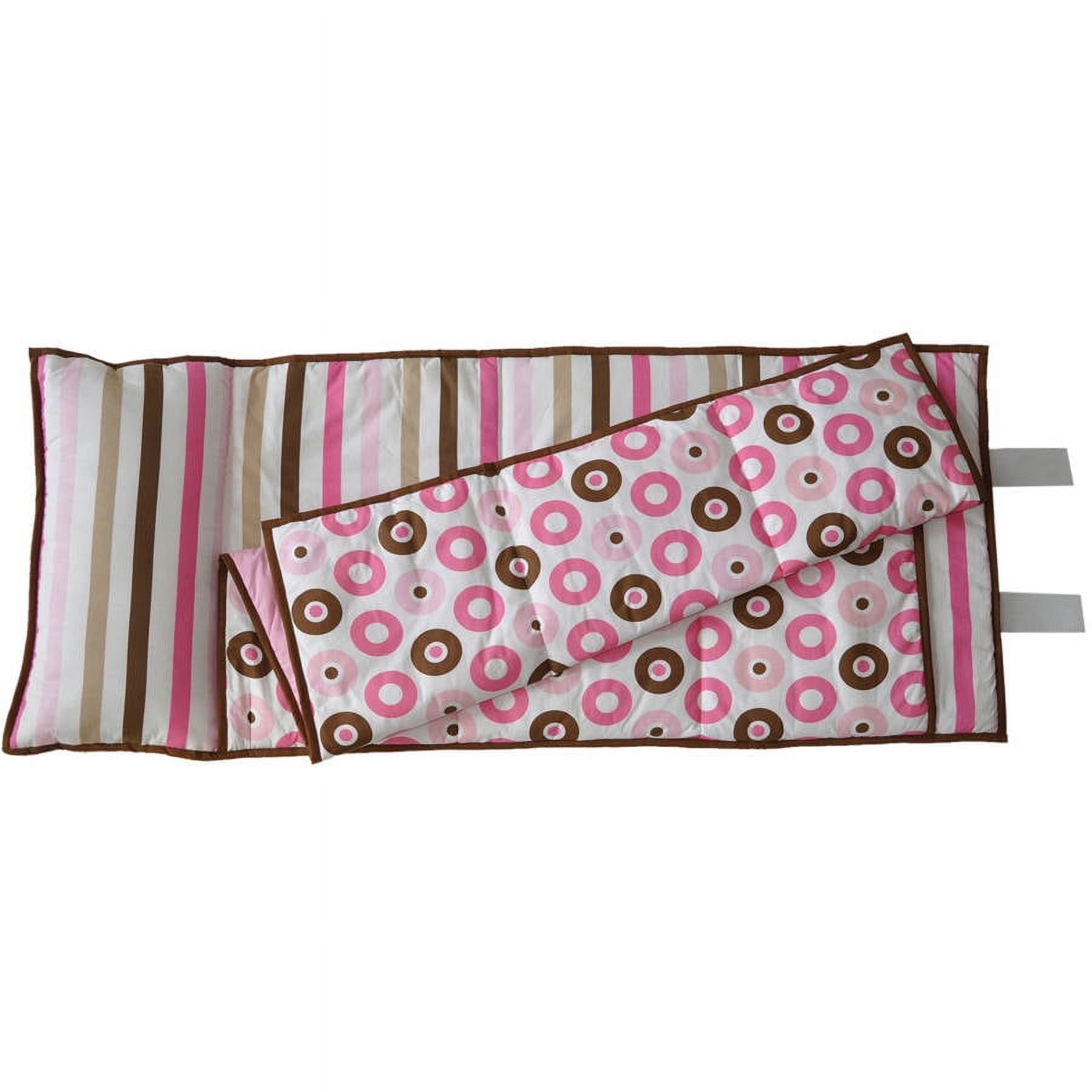 Bacati - Mod Dots/StripesToddler Nap Mat in Pink, 100% Cotton Percale with attached pillow, size 20 x 50 inches - image 1 of 5