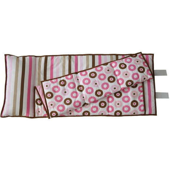 Bacati - Mod Dots/StripesToddler Nap Mat in Pink, 100% Cotton Percale with attached pillow, size 20 x 50 inches