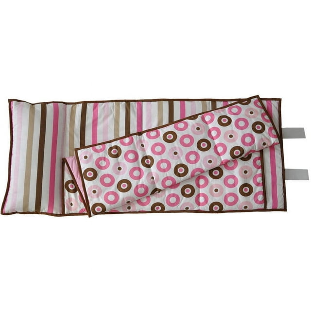 Bacati - Mod Dots/StripesToddler Nap Mat in Pink, 100% Cotton Percale with attached pillow, size 20 x 50 inches