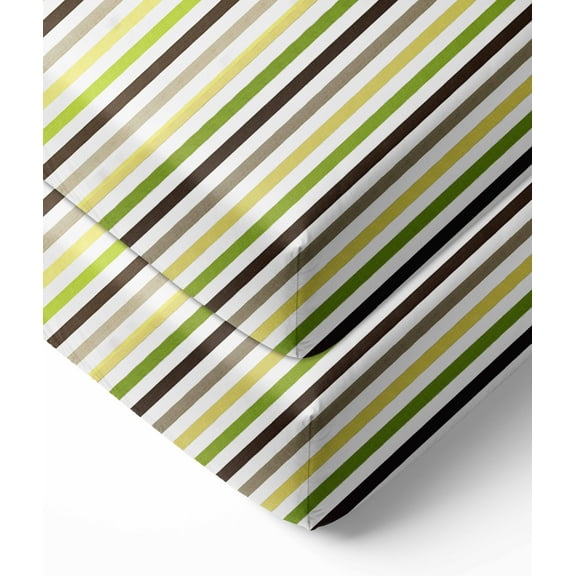 Bacati - Mod Stripes Crib/Toddler Bed Fitted Sheets 100% Cotton Percale, Green/Yellow/Choc, 2-Pack