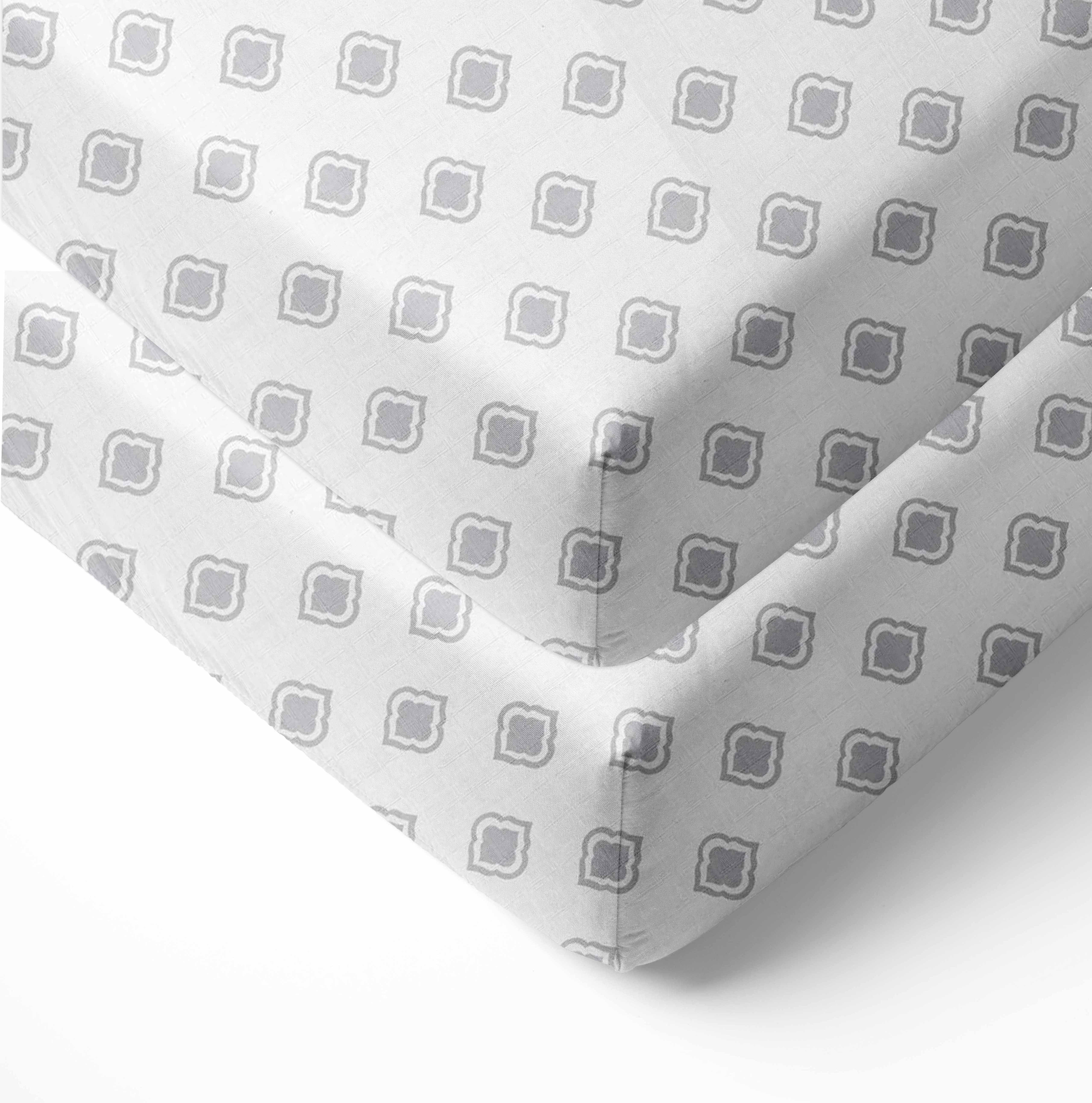 Bacati - Morocan Tiles Crib/Toddler Bed Fitted Sheets 100% Cotton Muslin 2 Pack, Gray
