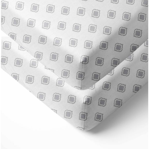 Bacati - Morocan Tiles Crib/Toddler Bed Fitted Sheets 100% Cotton Muslin 2 Pack, Gray