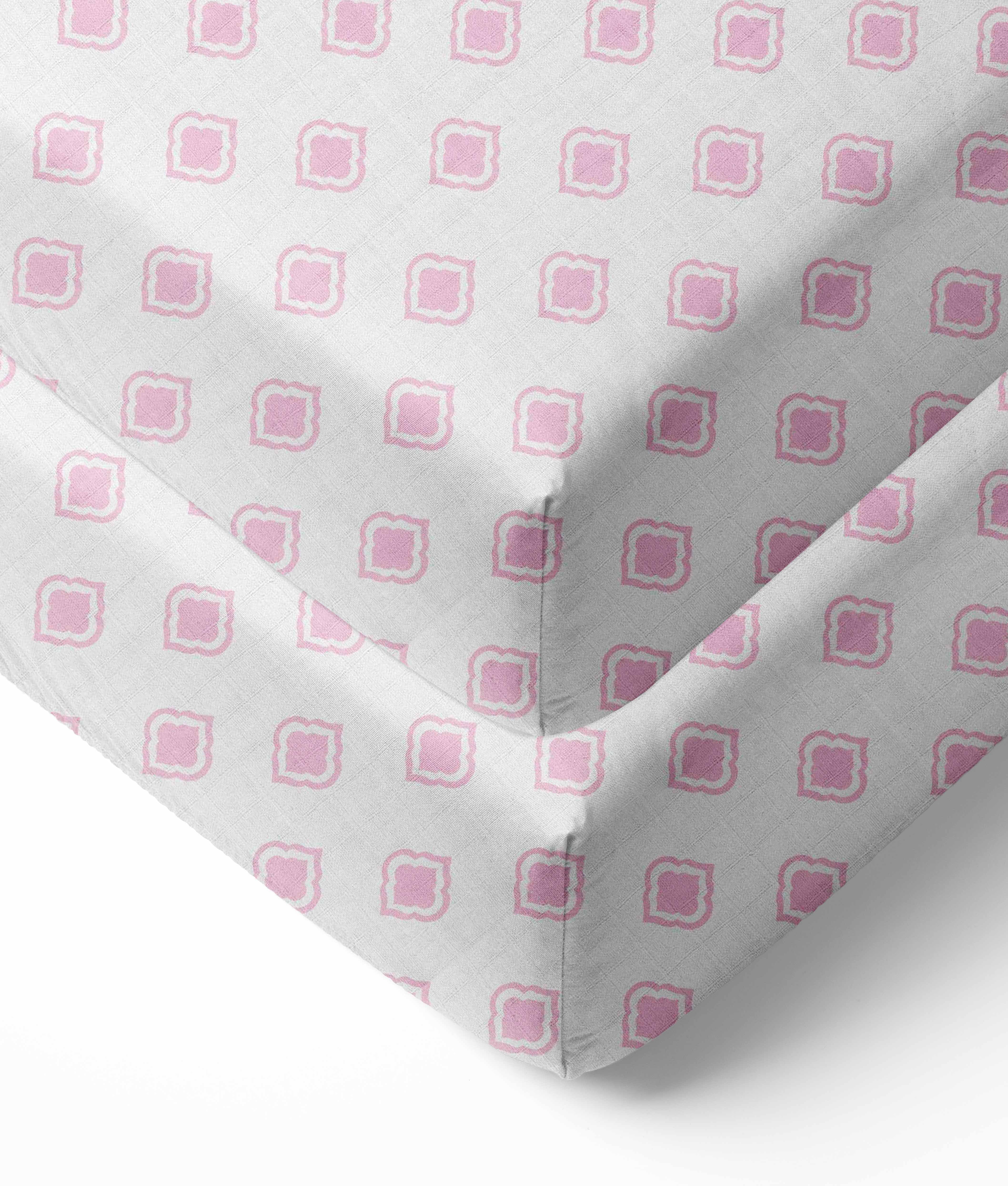 Bacati - Morocan Tiles Crib/Toddler Bed Fitted Sheets 100% Cotton Muslin 2 Pack, Pink