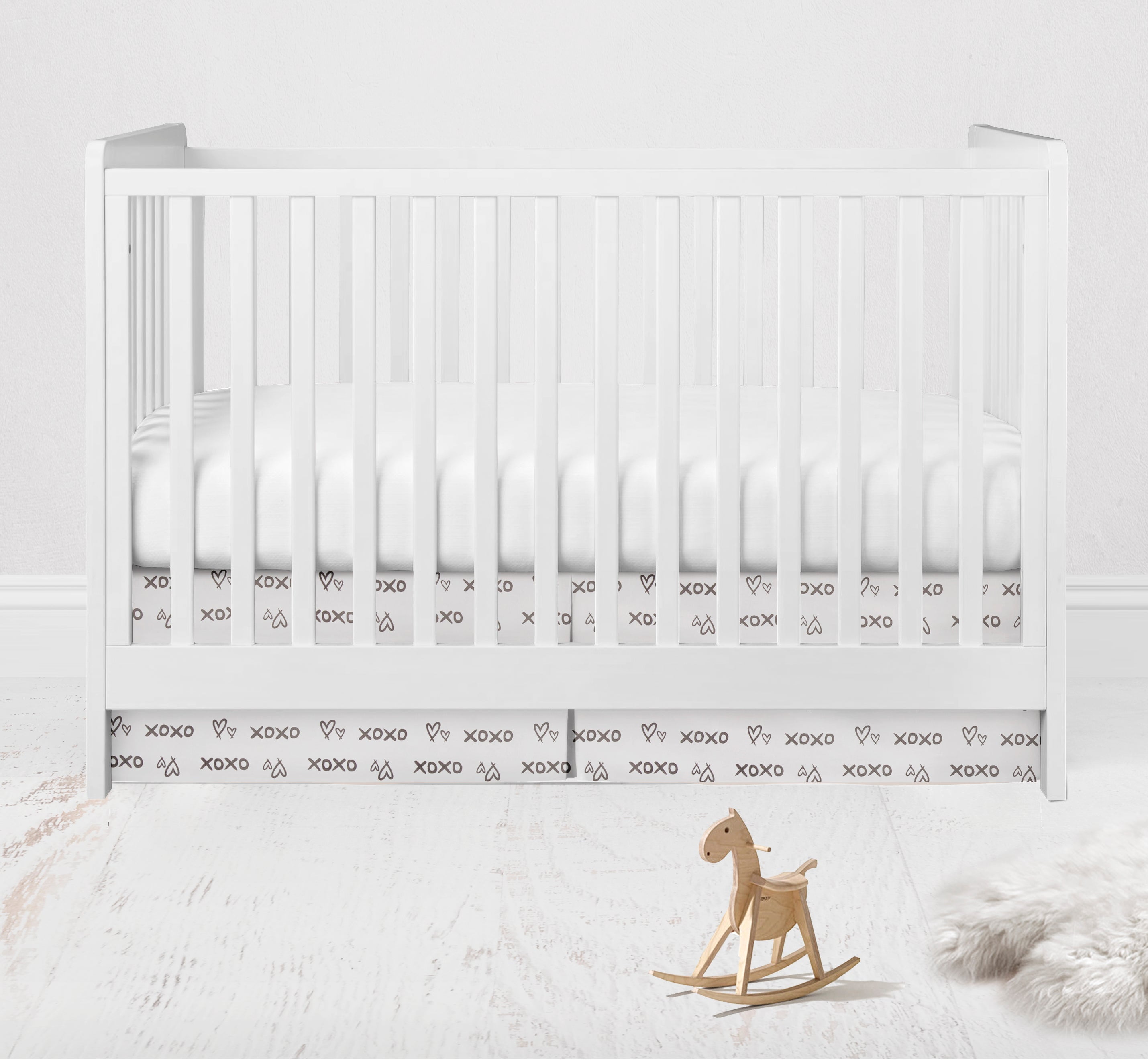 Bacati - Multiple Options of Crib or Toddler Bed Skirt or Dust Ruffle 100% Cotton Percale, Aztec Love Grey