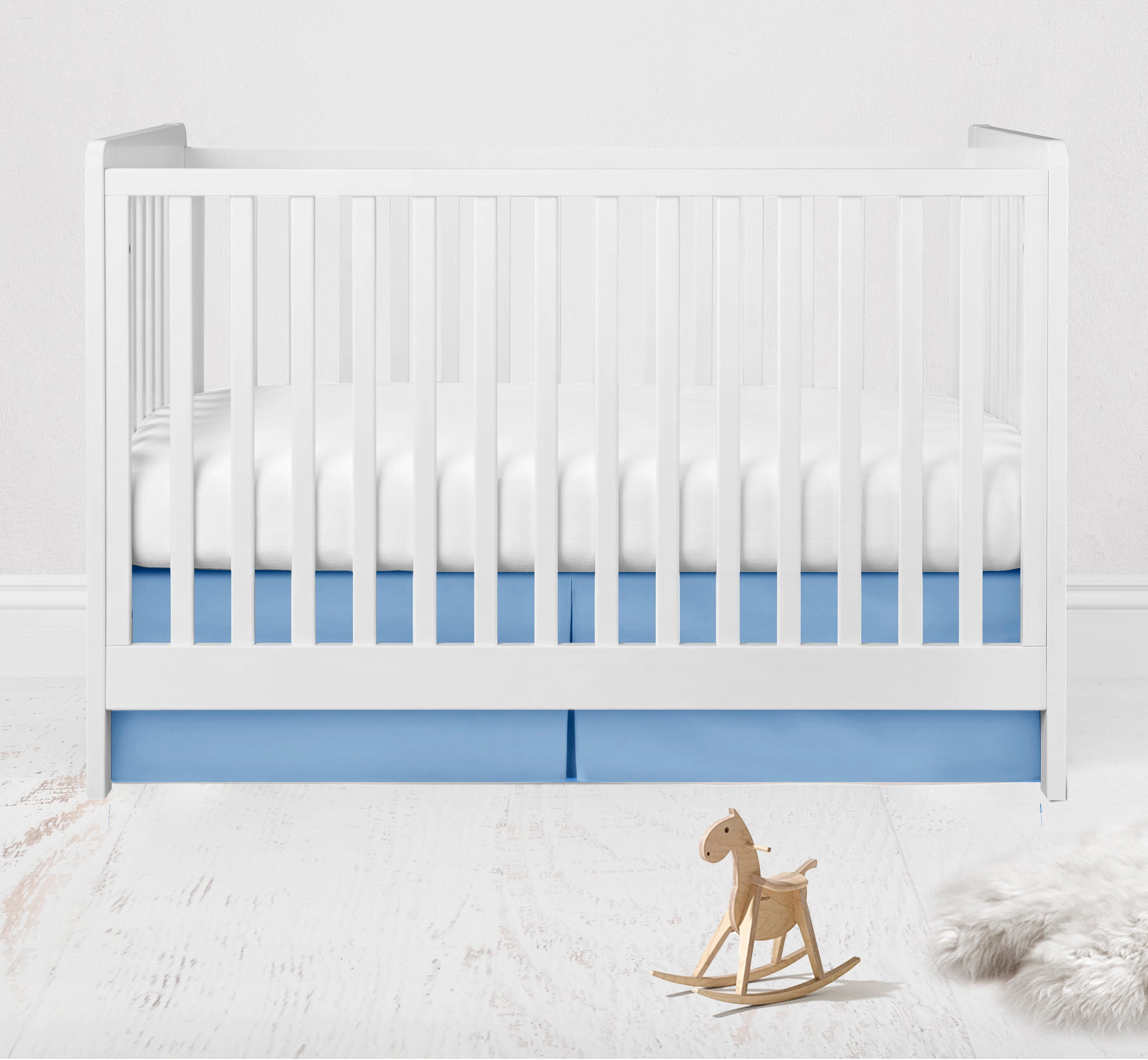 Light Blue Cotton Split Corner Crib Bed Skirt