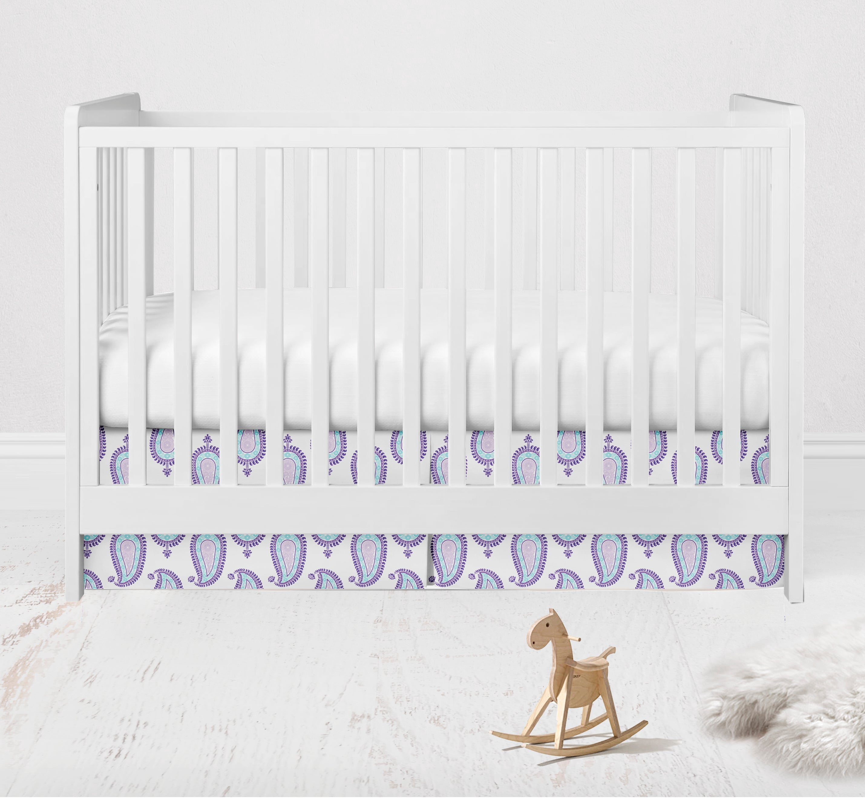 Bacati - Multiple Options of Crib or Toddler Bed Skirt or Dust Ruffle 100% Cotton Percale, Paisley Isabella Purple/Lilac/Aqua