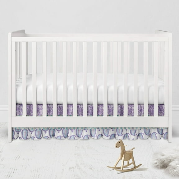 Bacati - Multiple Options of Crib or Toddler Bed Skirt or Dust Ruffle 100% Cotton Percale, Paisley Isabella Purple/Lilac/Aqua