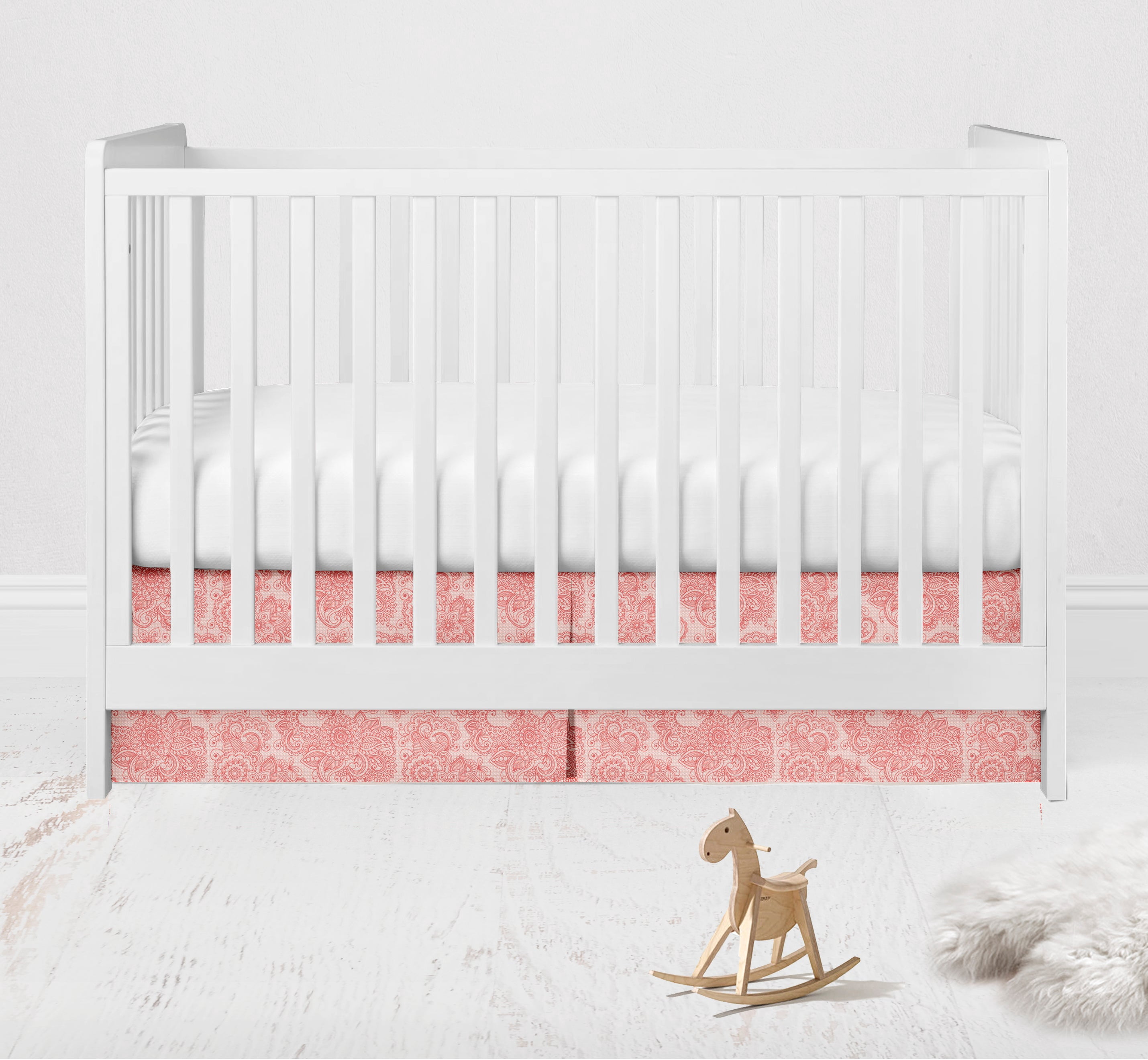 Bacati - Multiple Options of Crib or Toddler Bed Skirt or Dust Ruffle 100% Cotton Percale, Paisley Sophia Coral/Aqua