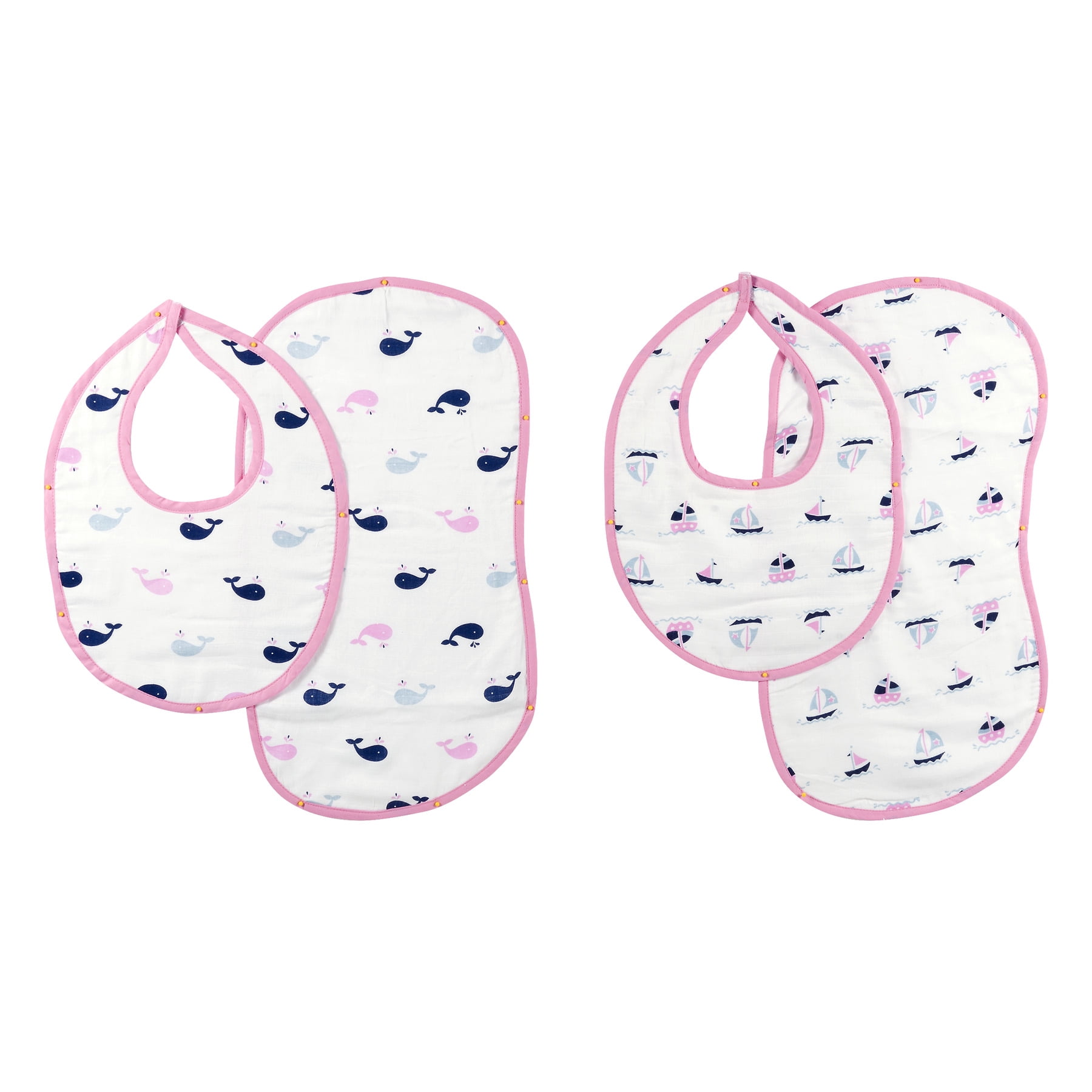 Bacati Muslin Burpies/Bibs, Little Sailor Girls Boats/Whales -  4 PC, 4.0 PIECE(S)