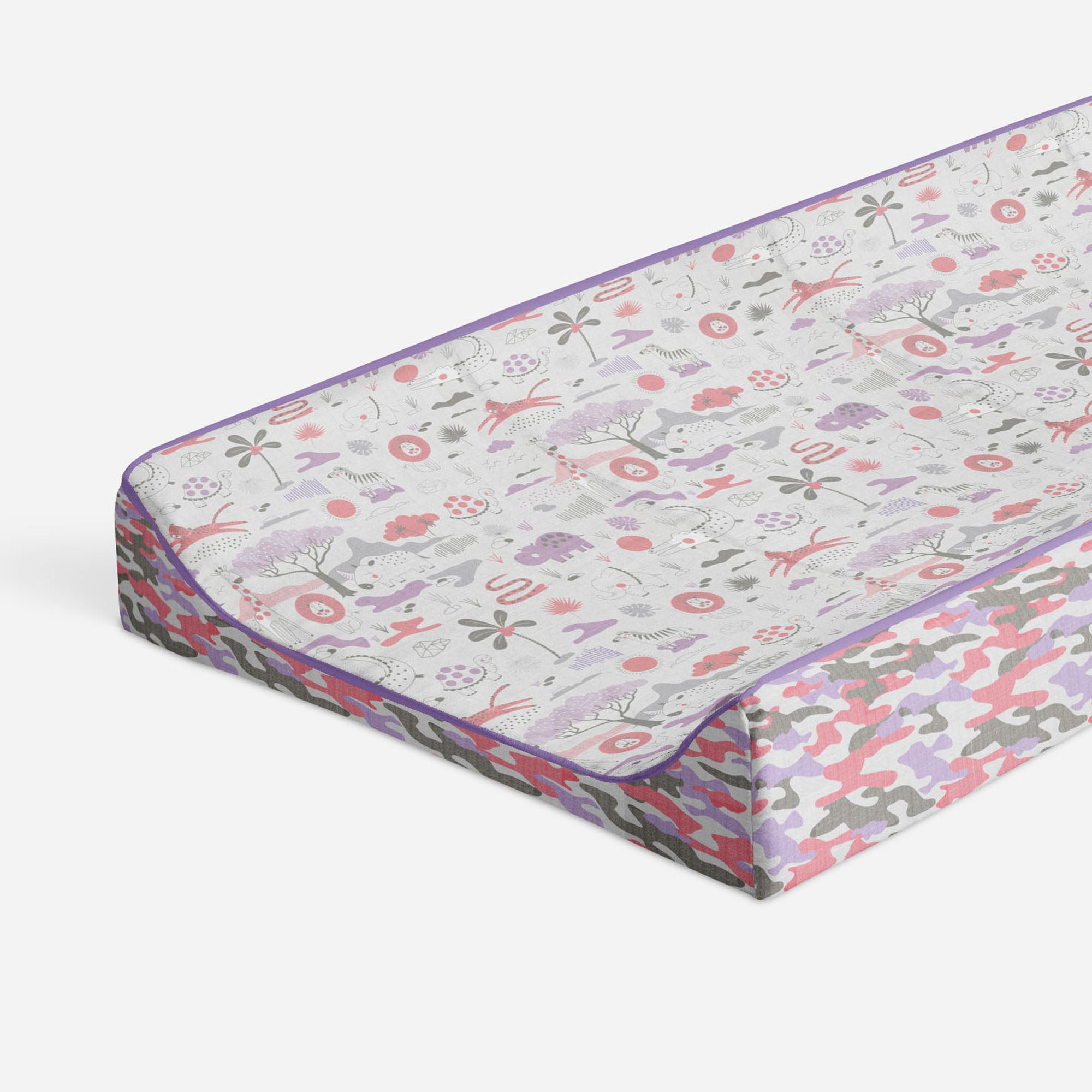 Bacati - Muslin Quilted Changing Pad Cover, Jungle Safari Lilac/Coral