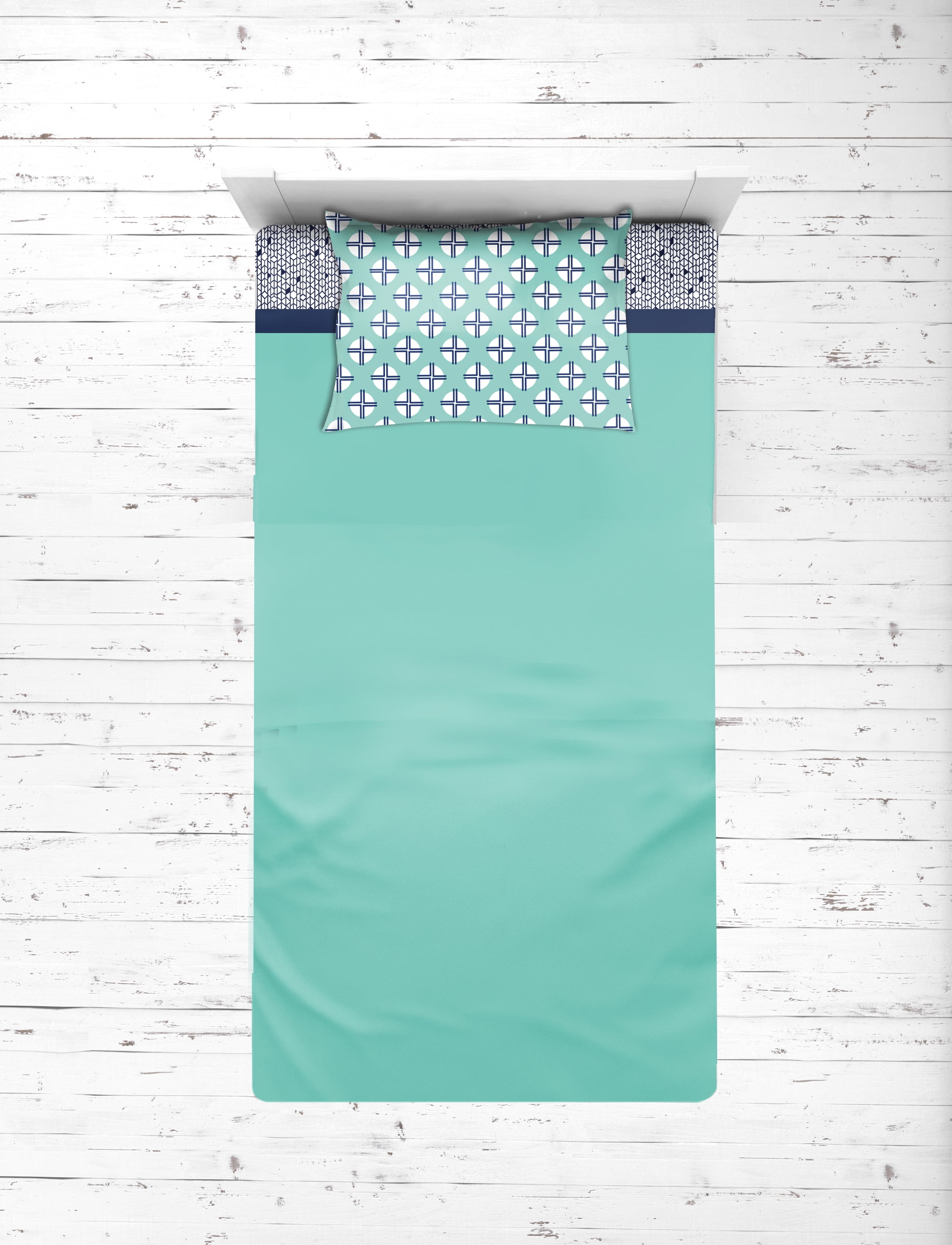 Bacati - Noah Tribal 3-Piece 100% Cotton Percale Toddler Sheet Set, Mint/Navy