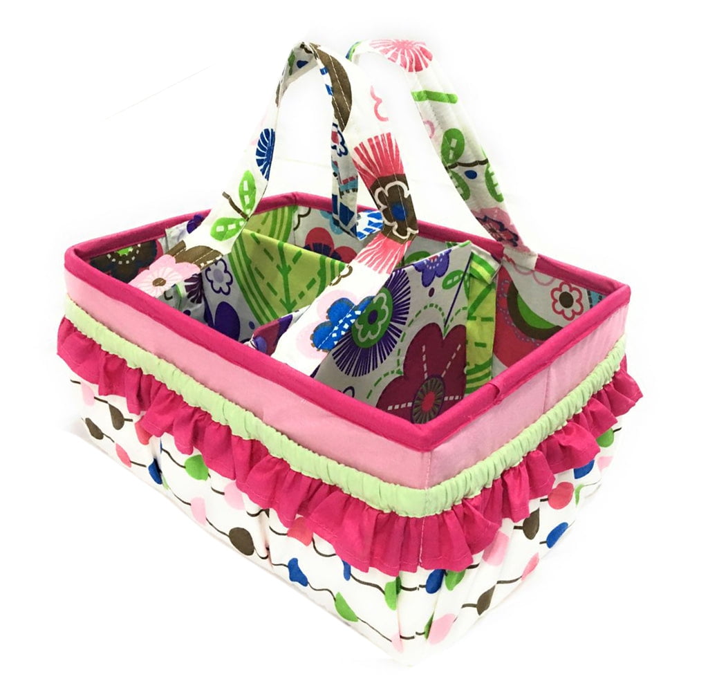 Bacati - Nursery Storage Caddy Botanical Pink/Aqua/Fuchsia/Green Girls