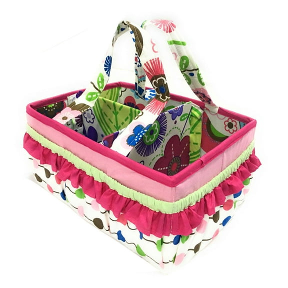 Bacati - Nursery Storage Caddy Botanical Pink/Aqua/Fuchsia/Green Girls