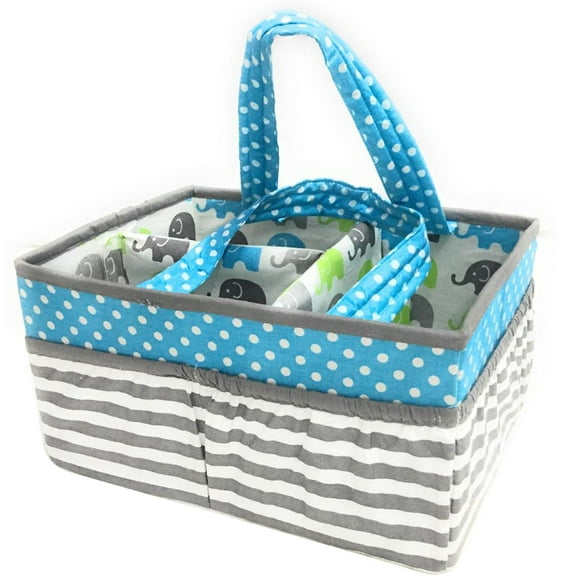 Bacati - Nursery Storage Caddy Elephants Aqua/Lime/Grey