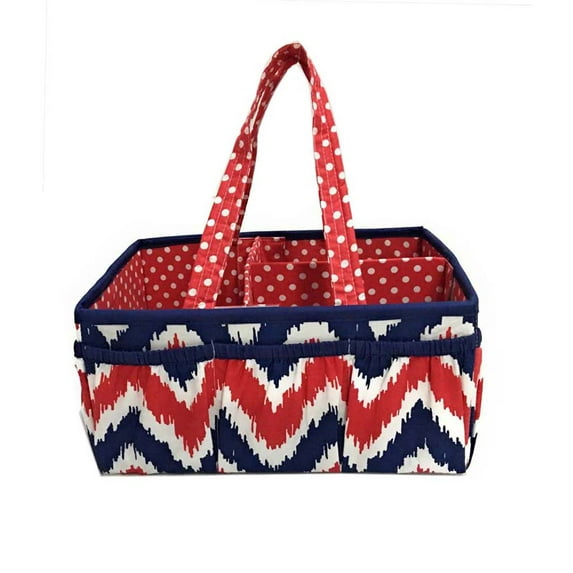 Bacati - Nursery Storage Caddy Mix N Match Ikat Chevron/Dots Navy/Red