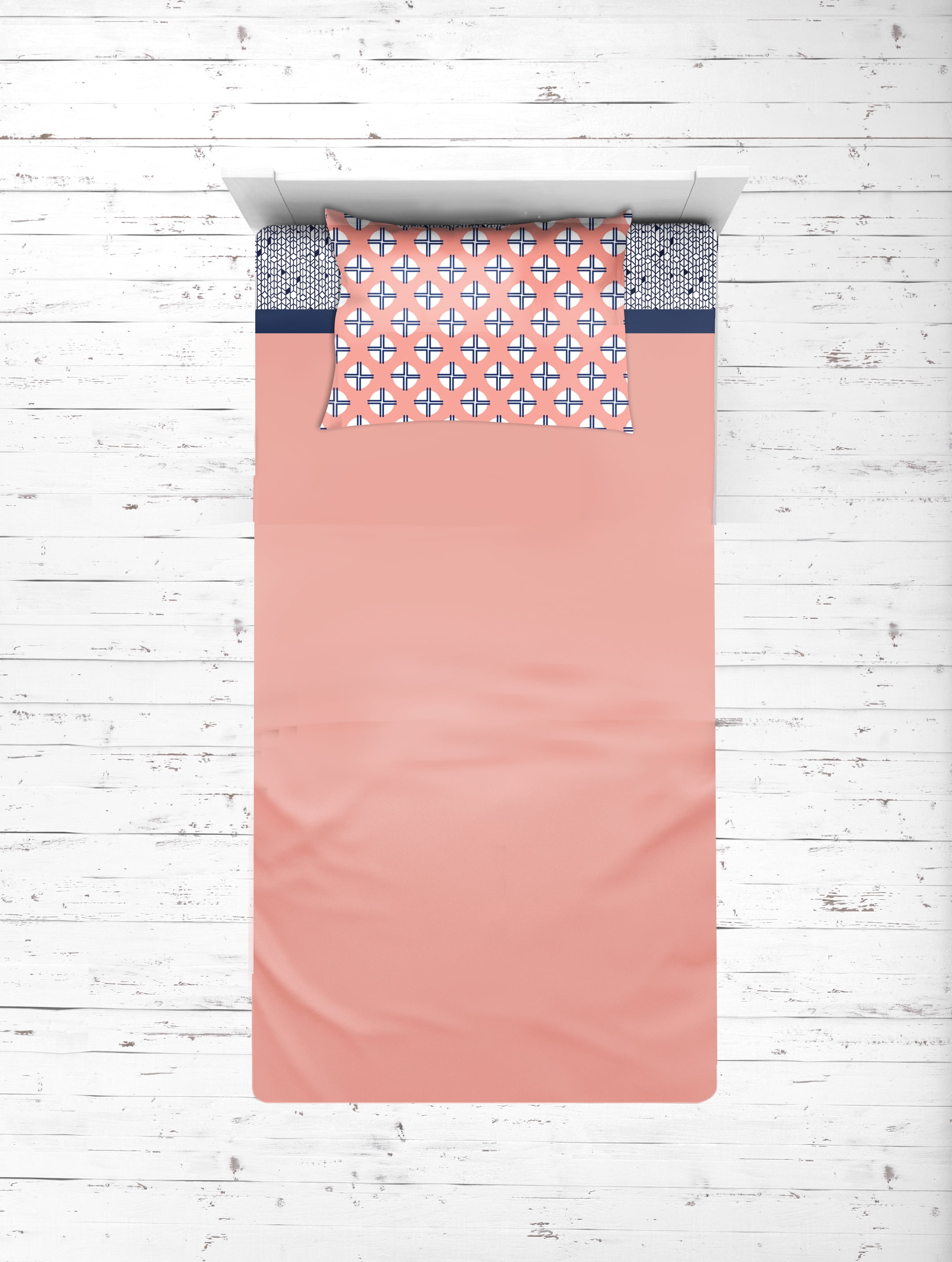 Bacati - Olivia Tribal 3-Piece 100% Cotton Percale Toddler Sheet Set, Coral/Navy