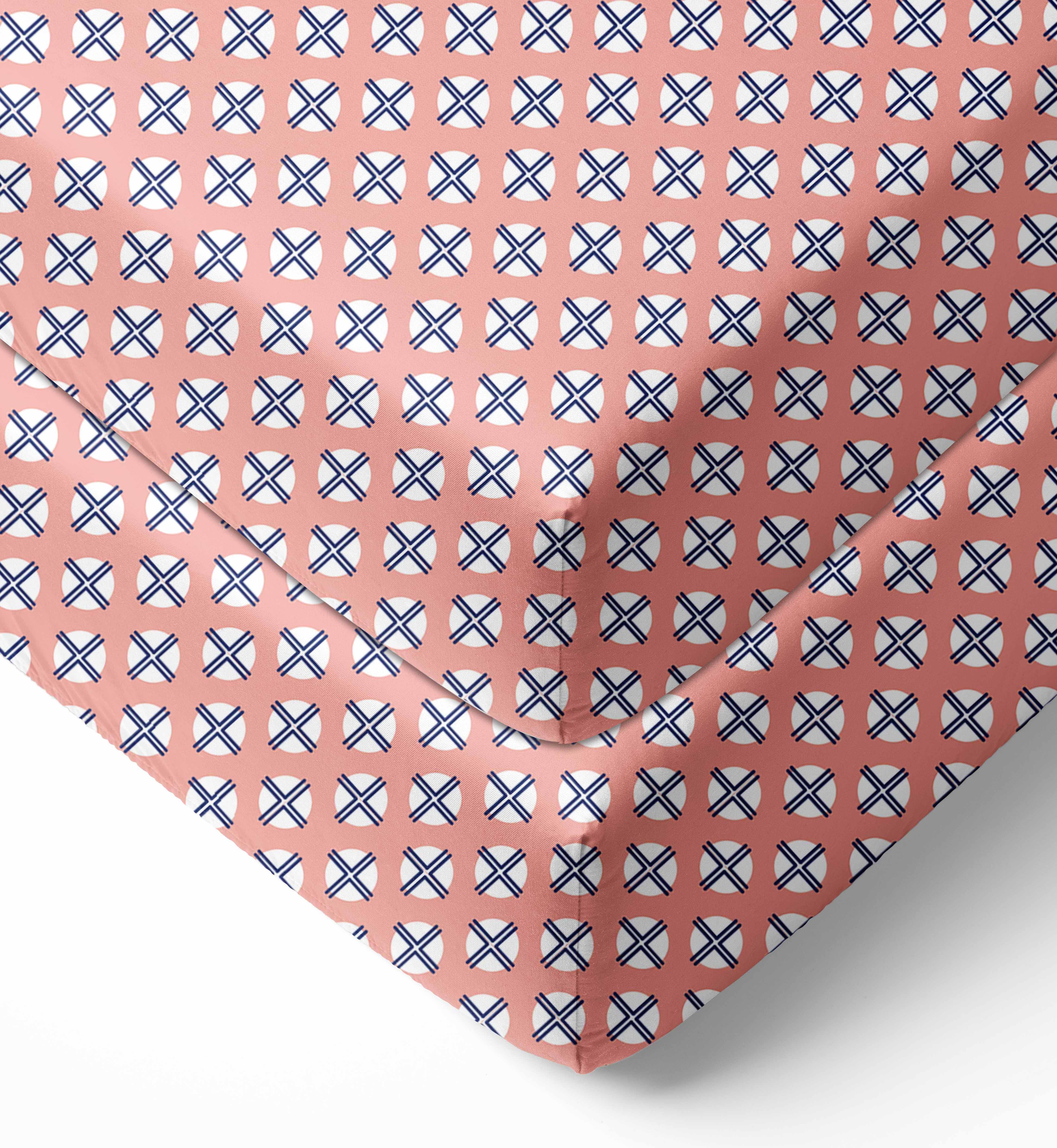 Bacati Olivia Tribal Dots Cross Coral Navy Crib Fitted Sheets 2 ct Package