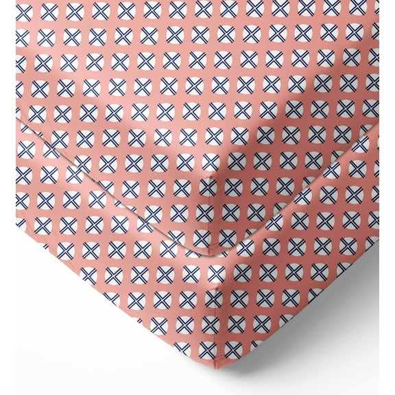 Bacati Olivia Tribal Dots Cross Coral Navy Crib Fitted Sheets 2 ct Package