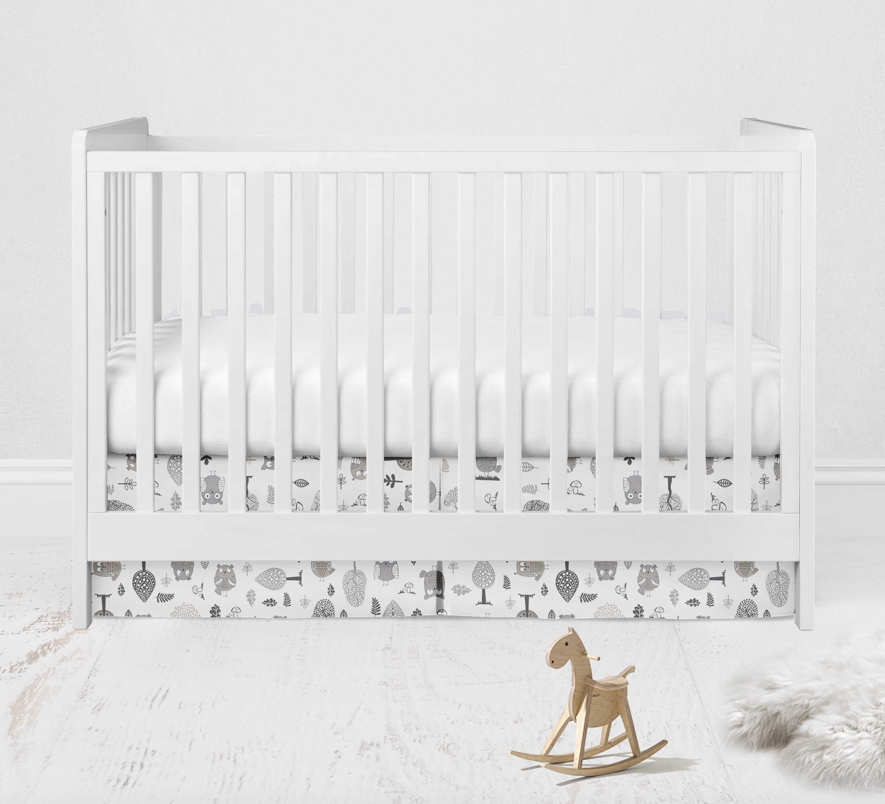 Bacati - Owls Grey/Beige Neutral Cotton Crib/Toddler Crib Skirt