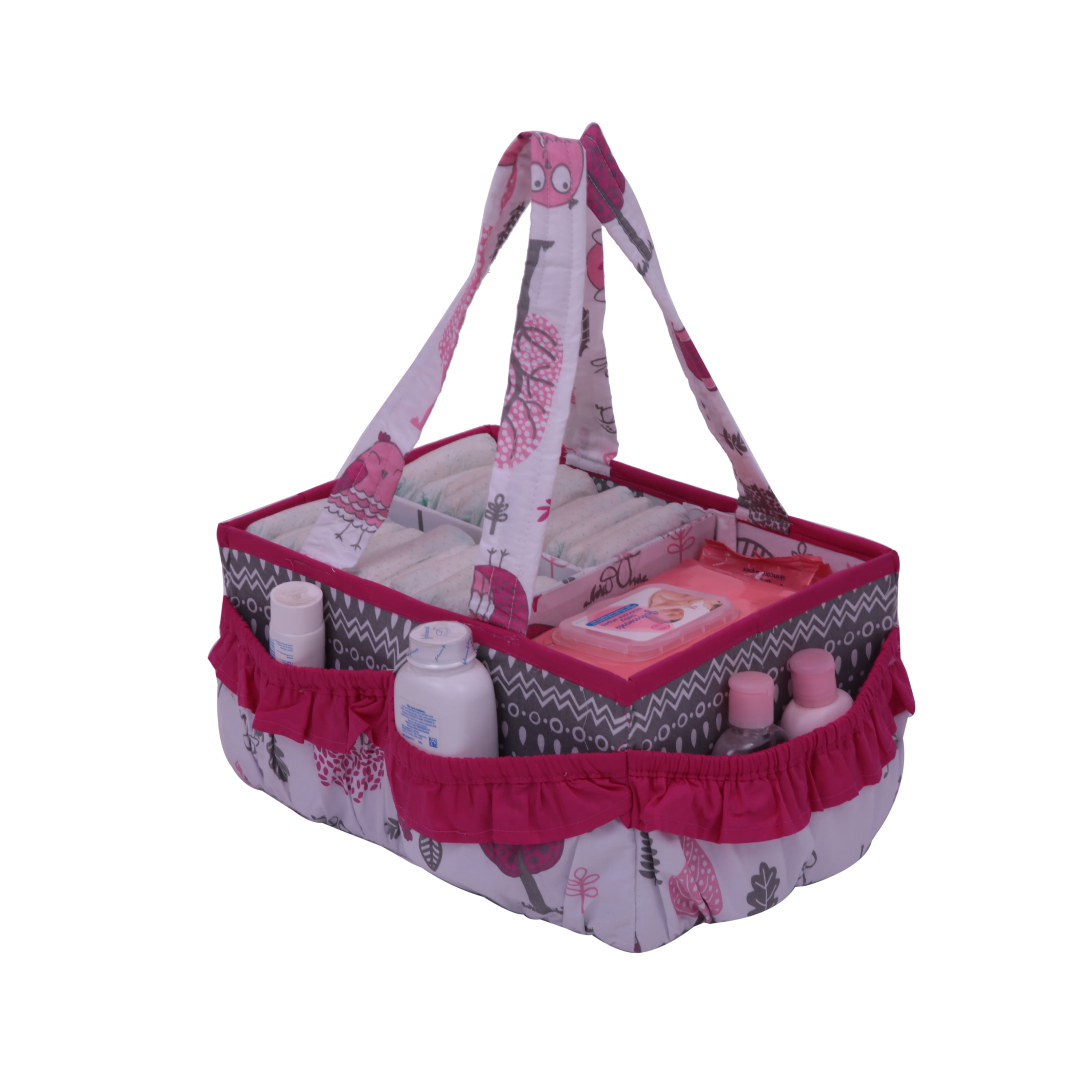 Bacati - Owls Pink/Grey Girls Cotton Nursery Storage Caddy