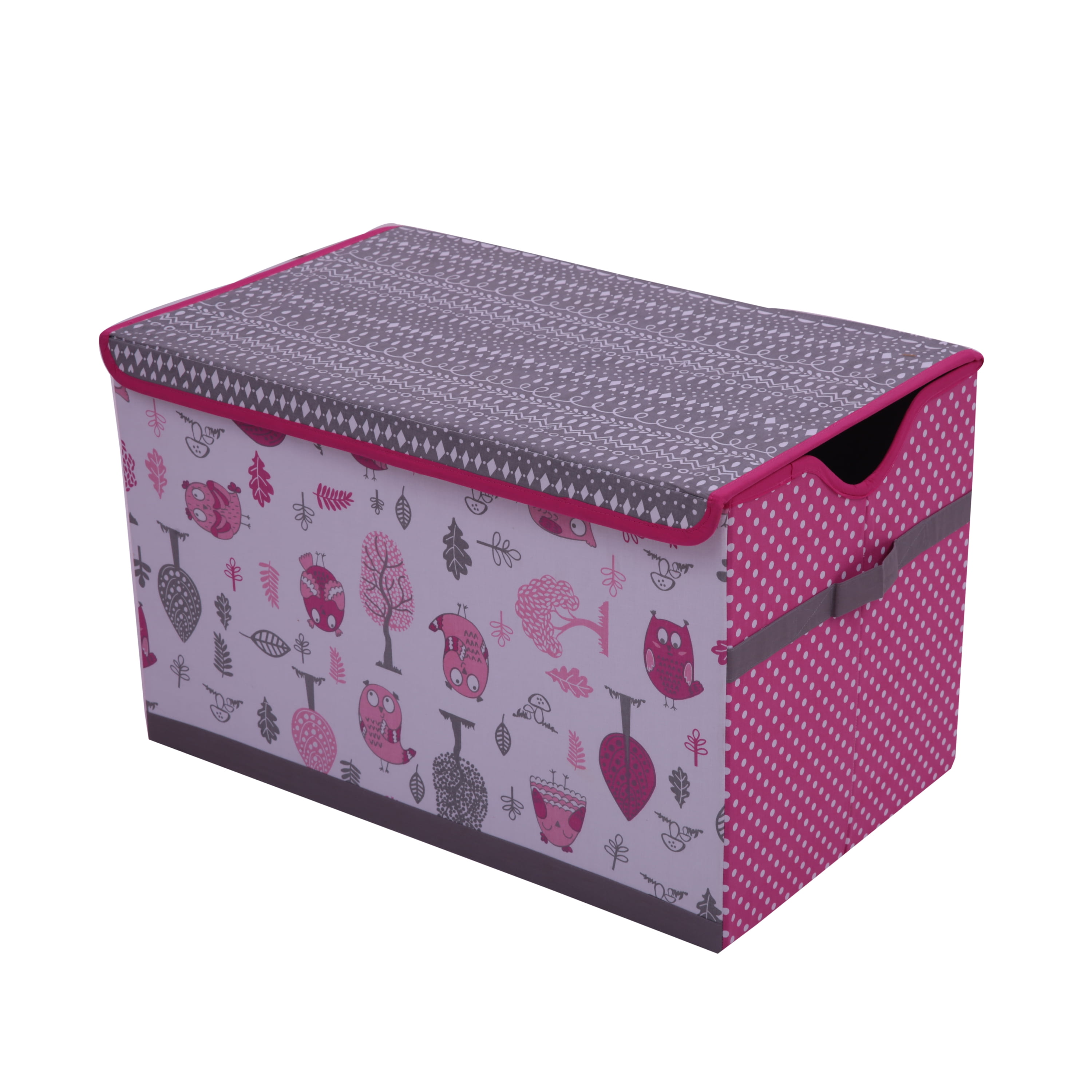 Bacati - Owls Pink/Grey Girls Cotton Storage Toy Chest