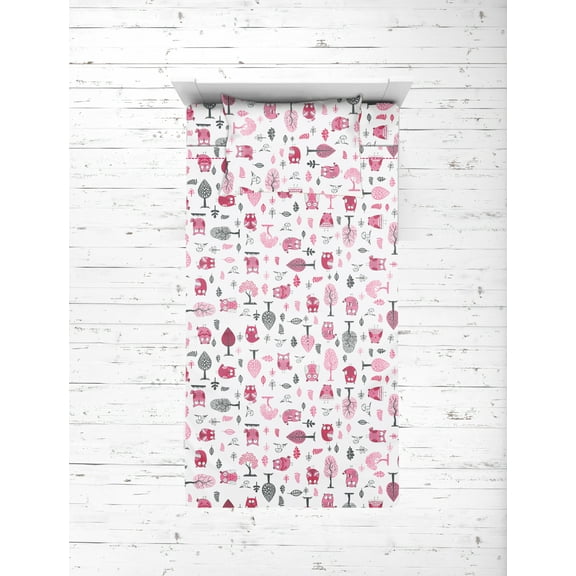 Bacati - Owls Pink/Grey Girls Cotton Toddler Sheet Set