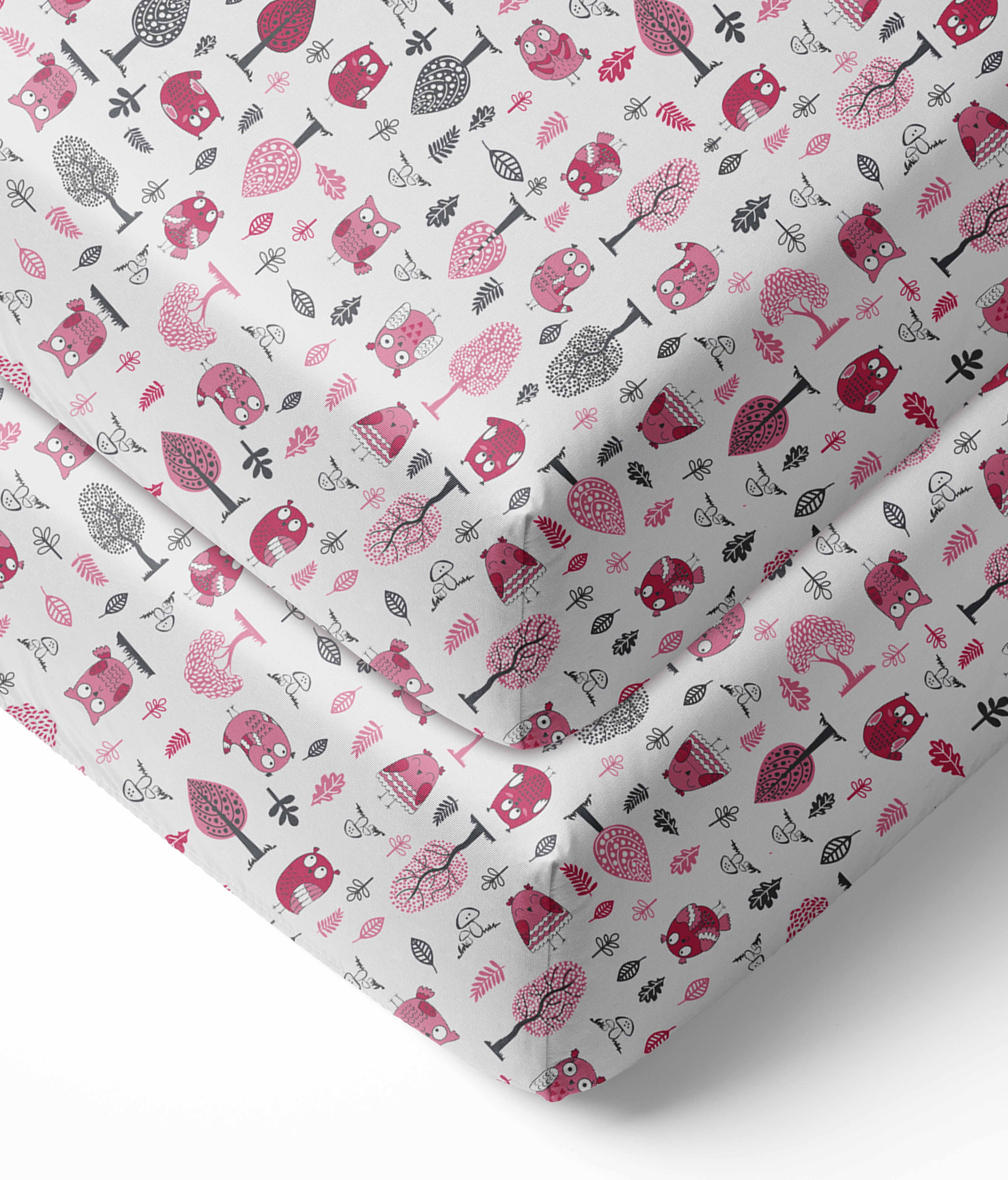 Bacati - Owls Pink/Grey Printed Crib Fitted Sheet