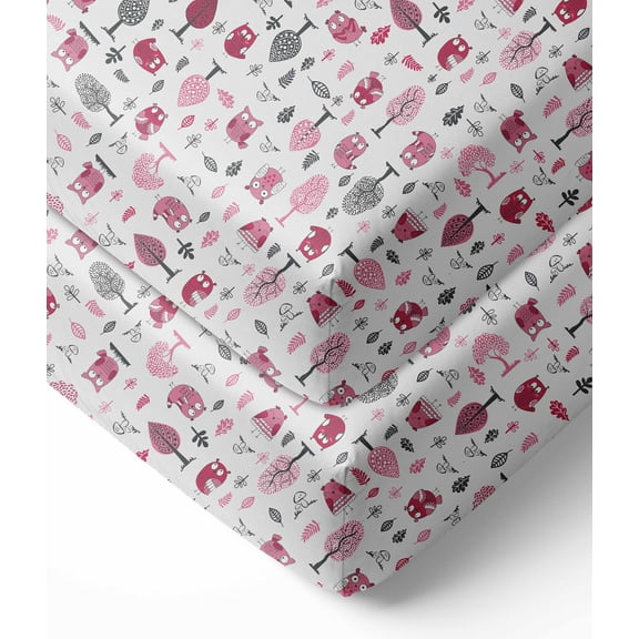 Bacati - Owls Pink/Grey Printed Crib Fitted Sheet