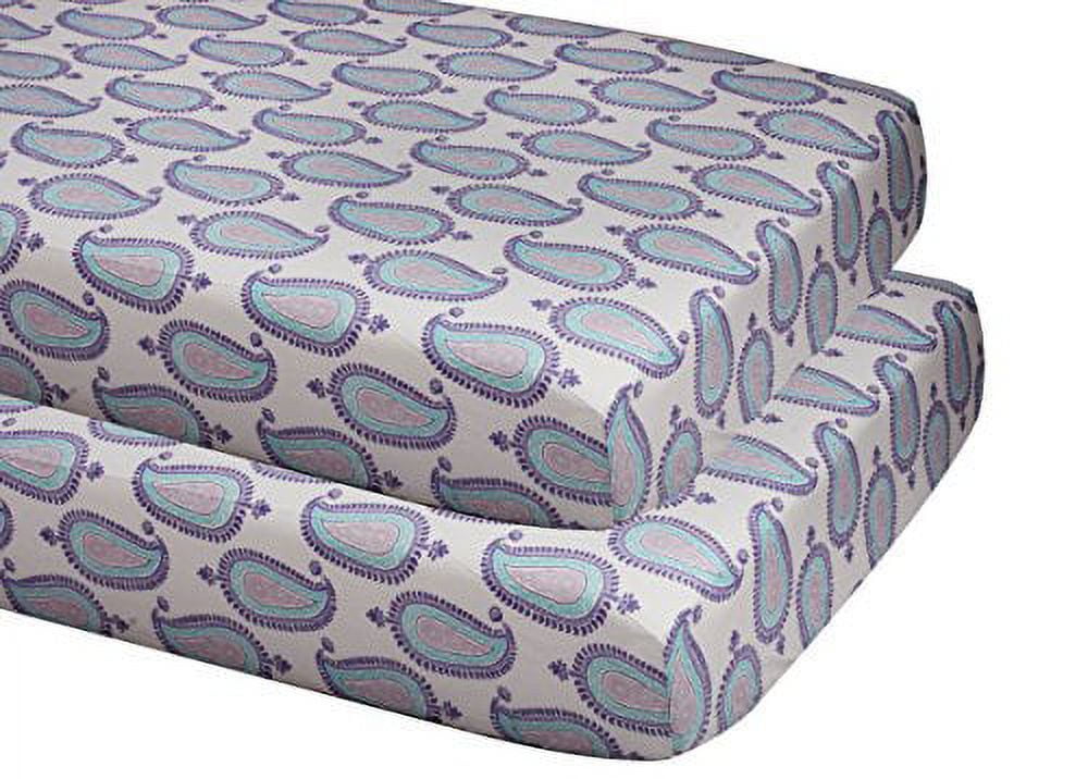 Bacati - Paisley Floral 100 Percent Cotton Percale 2 Pack Crib/Toddler Bed Fitted Sheets (Aqua/Lilac/Purple Paisley)