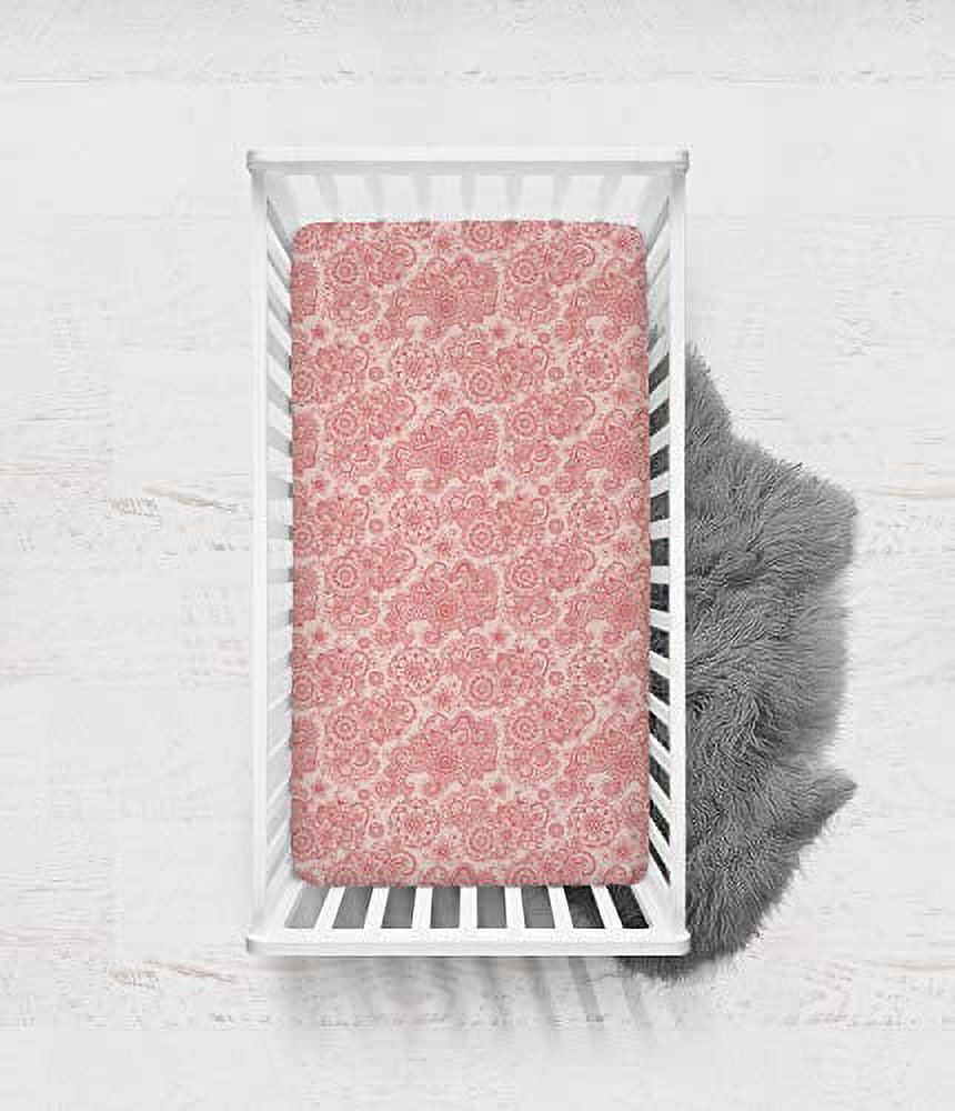 Bacati - Paisley Floral 100 Percent Cotton Percale 2 Pack Crib/Toddler Bed Fitted Sheets (Coral Scroll)