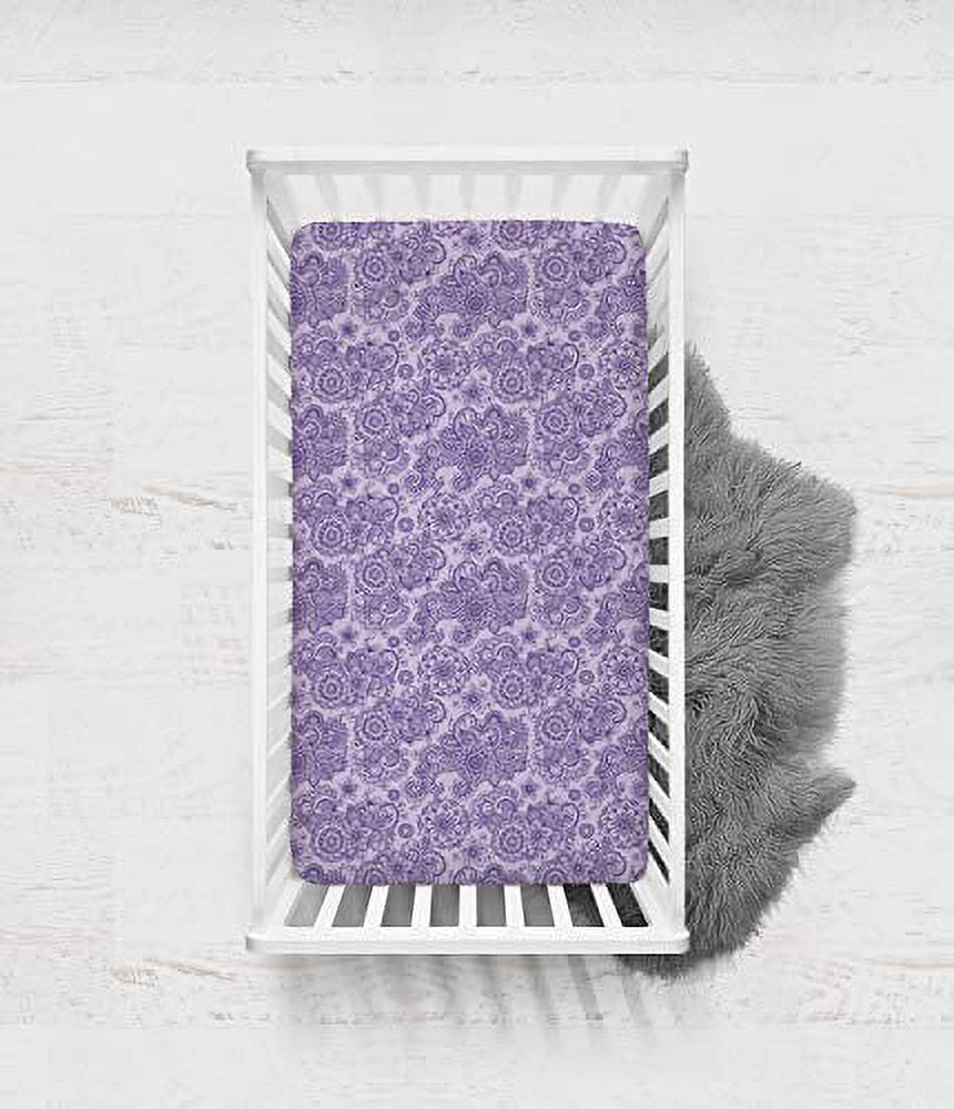 Bacati - Paisley Floral 100 Percent Cotton Percale 2 Pack Crib/Toddler Bed Fitted Sheets (Lilac/Purple Scroll)