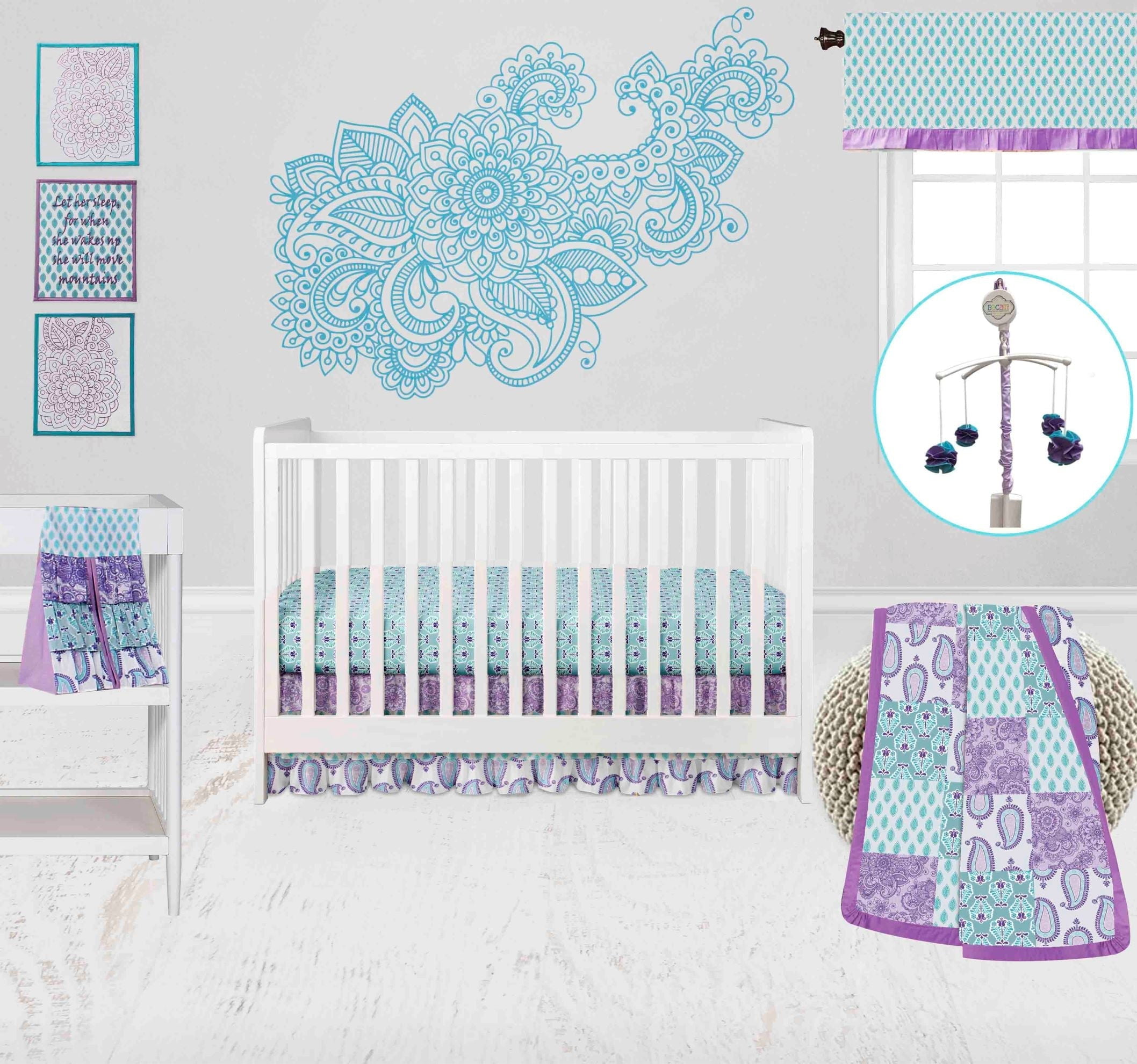 Bacati Baby Nursery Paisley Isabella 10 Piece Crib Bedding Set with Two Sheets Lilac Purple Aqua Girls Walmart