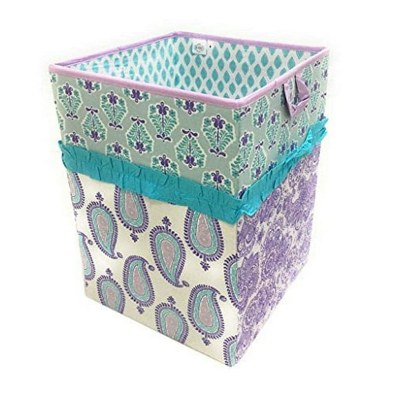 Bacati - Paisley Kids Storage (Collapsible Hamper 14 x 14 x 19 inches, Lilac/Purple/Aqua)
