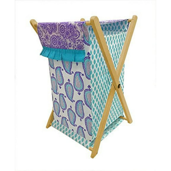 Bacati - Paisley Kids Storage (Laundary Hamper with Wooden Frame and Mesh Liner, Lilac/Purple/Aqua)