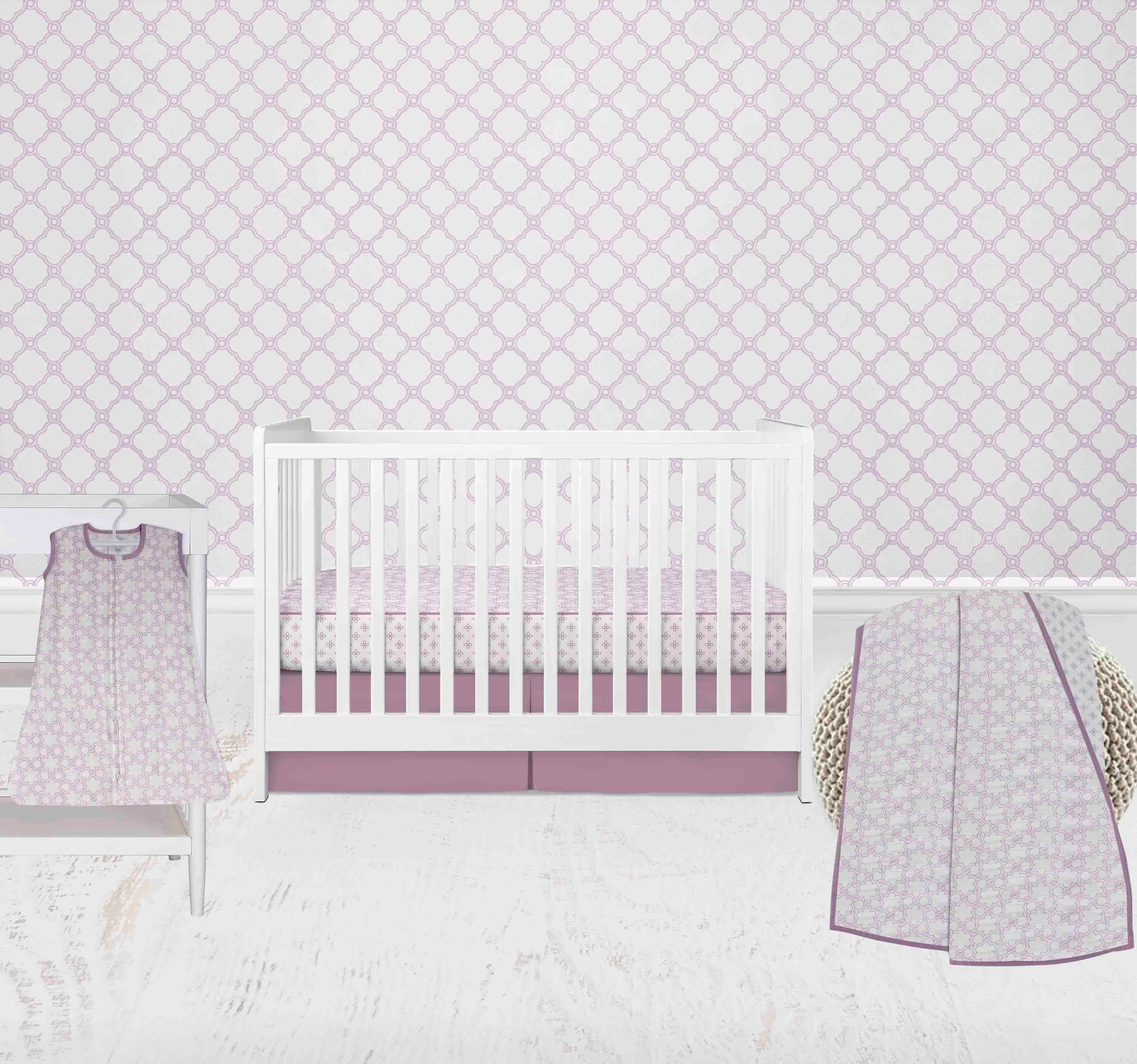 Bacati - Paisley Petals Floral 4-Piece Muslin Crib Bedding Set with Sleep Sack - Lilac Girls