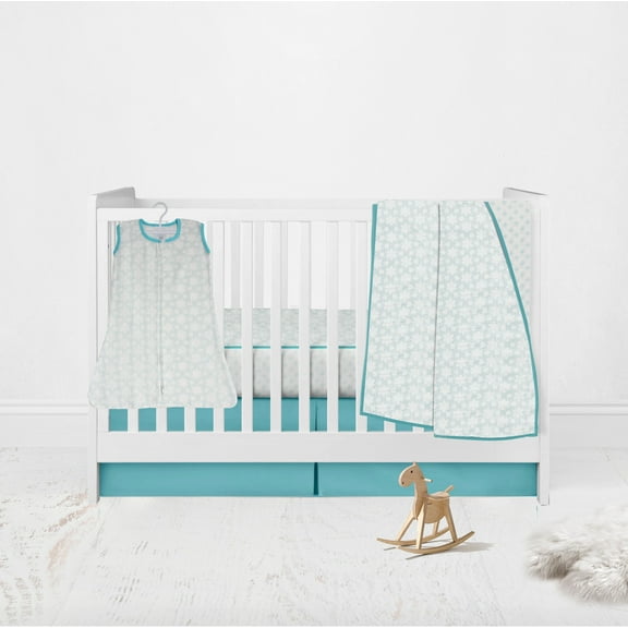 Bacati - Paisley Petals Floral Aqua Muslin Girls 4 pc Crib Bedding Set with Sleeping Bag
