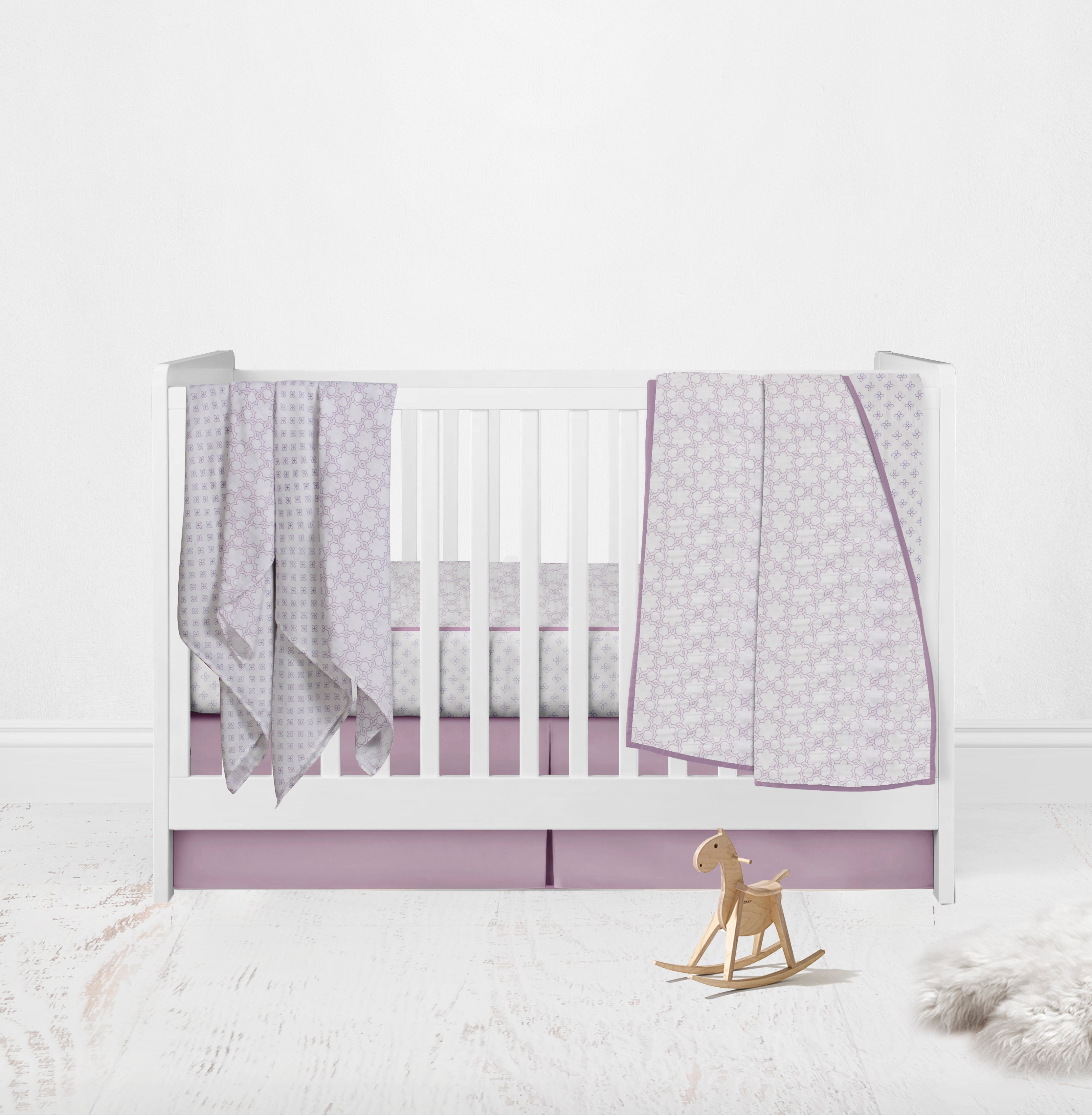 Bacati - Paisley Petals Floral Lilac Muslin Girls 7 pc Crib Bedding Set with 4 Swaddling Blankets