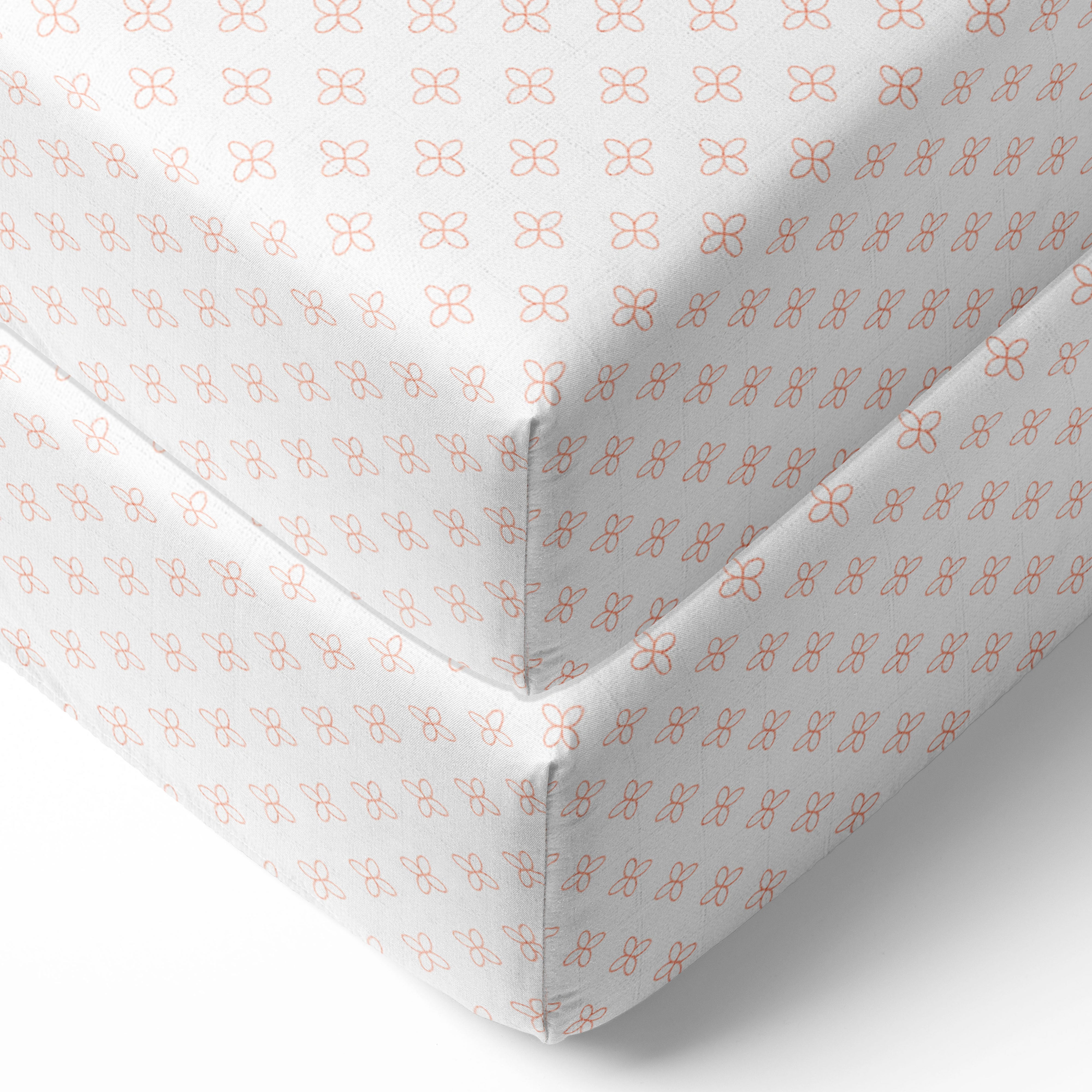 Bacati - Petal Floral Coral Muslin Crib or Toddler Bed Fitted Sheet 100% Cotton Muslin