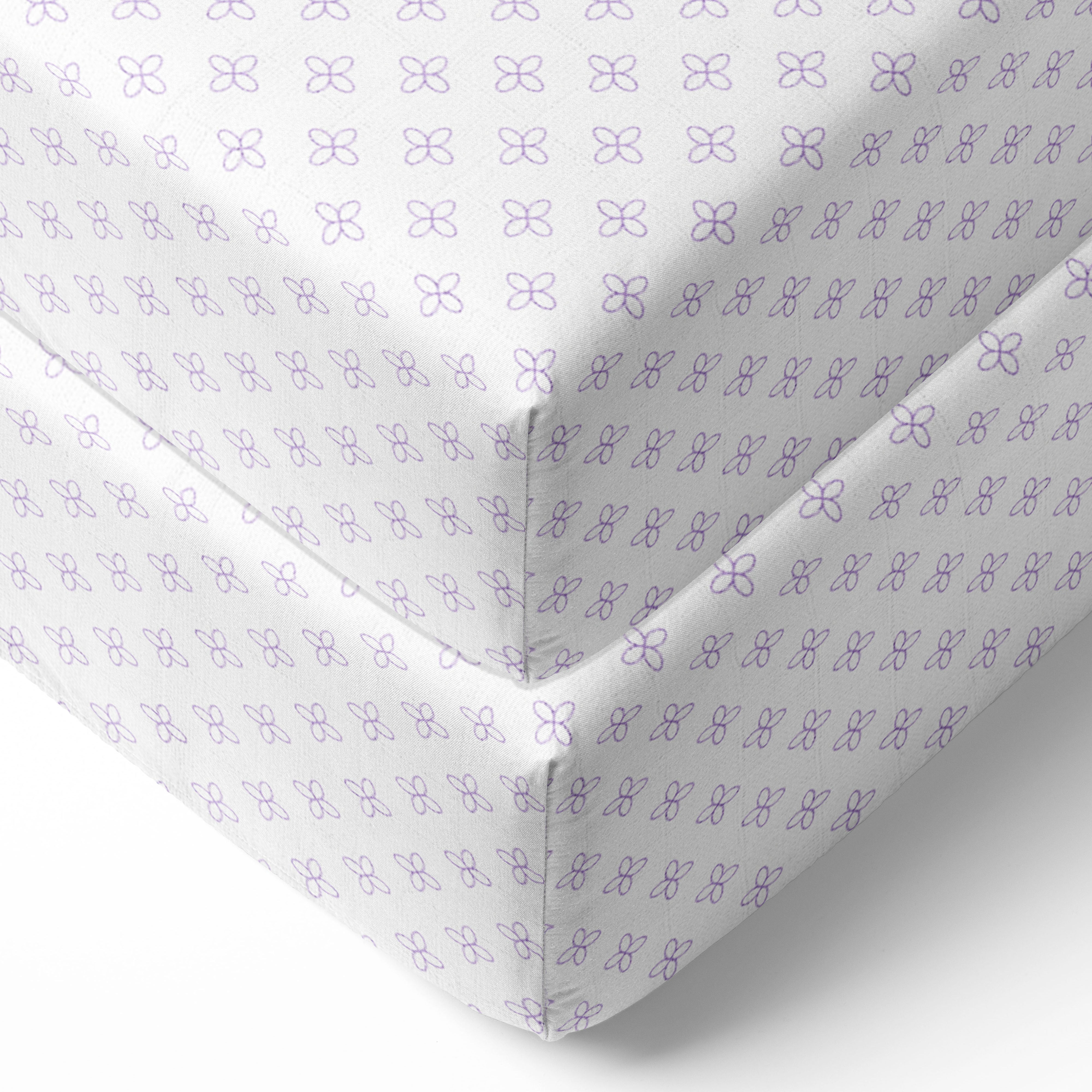 Bacati - Petal Floral Lilac Muslin Crib or Toddler Bed Fitted Sheet 100% Cotton Muslin