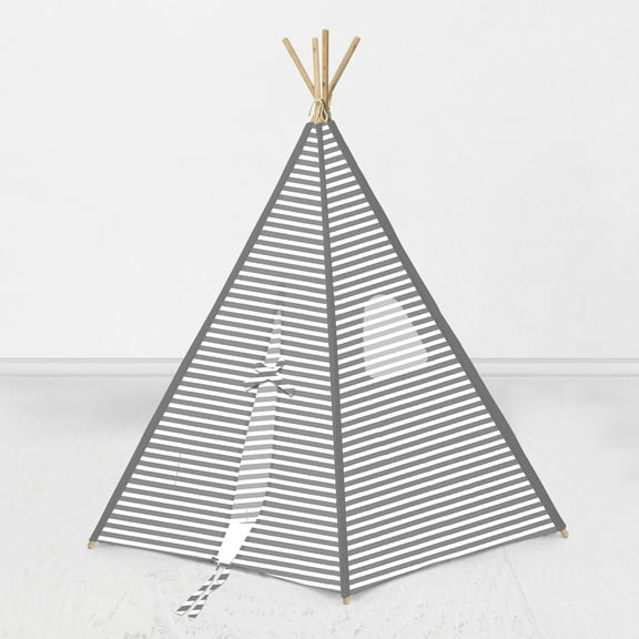 Bacati - Pin Stripes Gray Teepee Tent for Kids/Toddlers, 100% Cotton Percale Fabric Cover